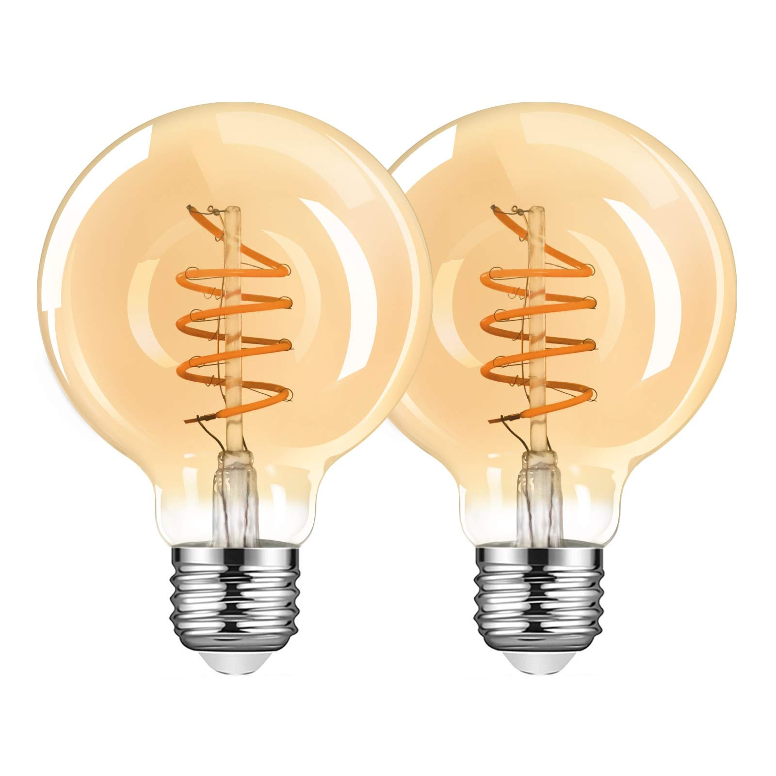 TopLeder Edison Light Bulbs 2 Pack, Dimmable E27 Screw Bulb, 4W 350LM 2500K Warm White (40Watts Equivalent) Spiral LED Filament, G80 Amber Glass Globe Retro LED Light Bulb