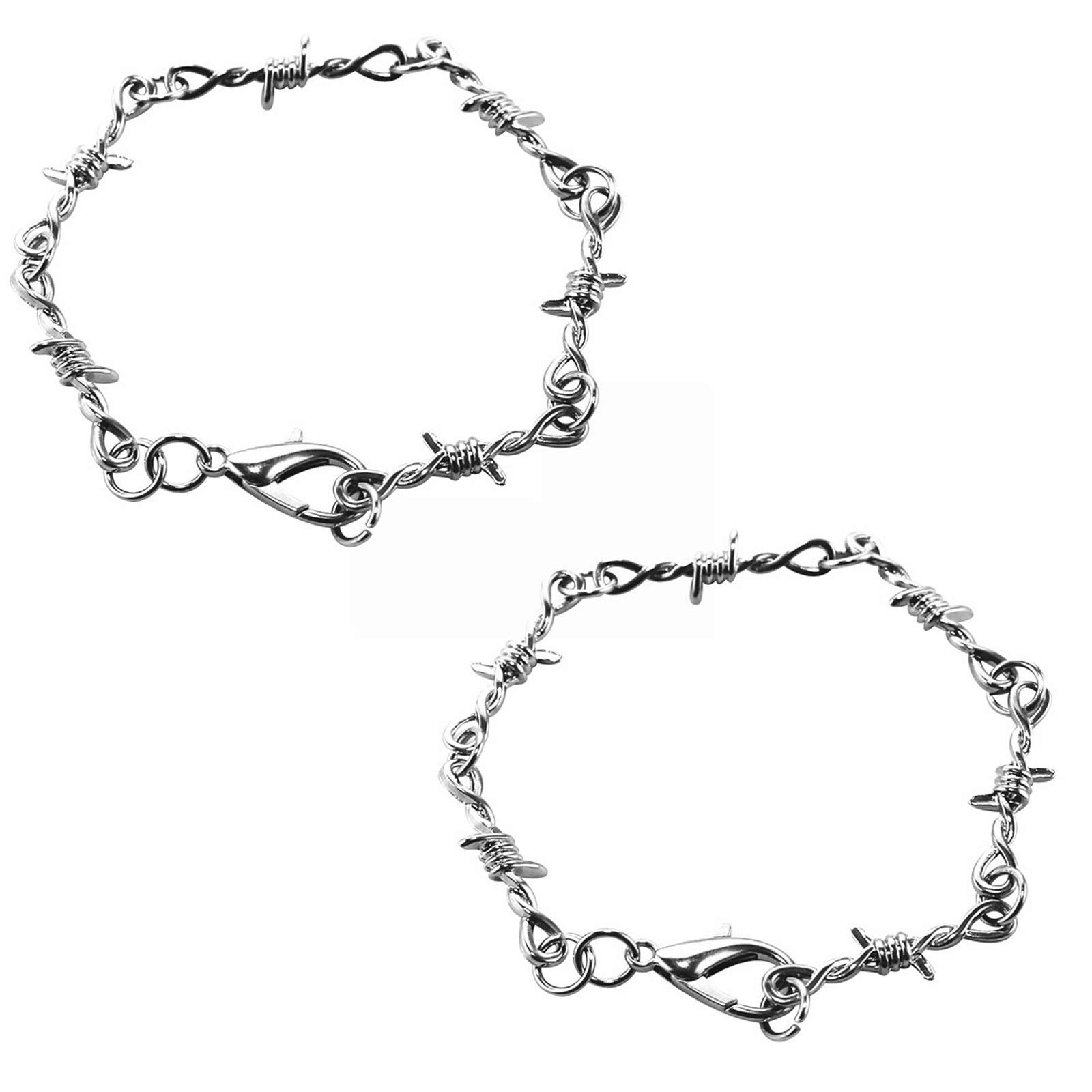 Gothic Punk Barbed Wire Thorns Chunky Brambles Link Chain Bracelet Set Couple Friendship Hip Hop Rock Cool Adjustable Bangle Jewelry for Women Men