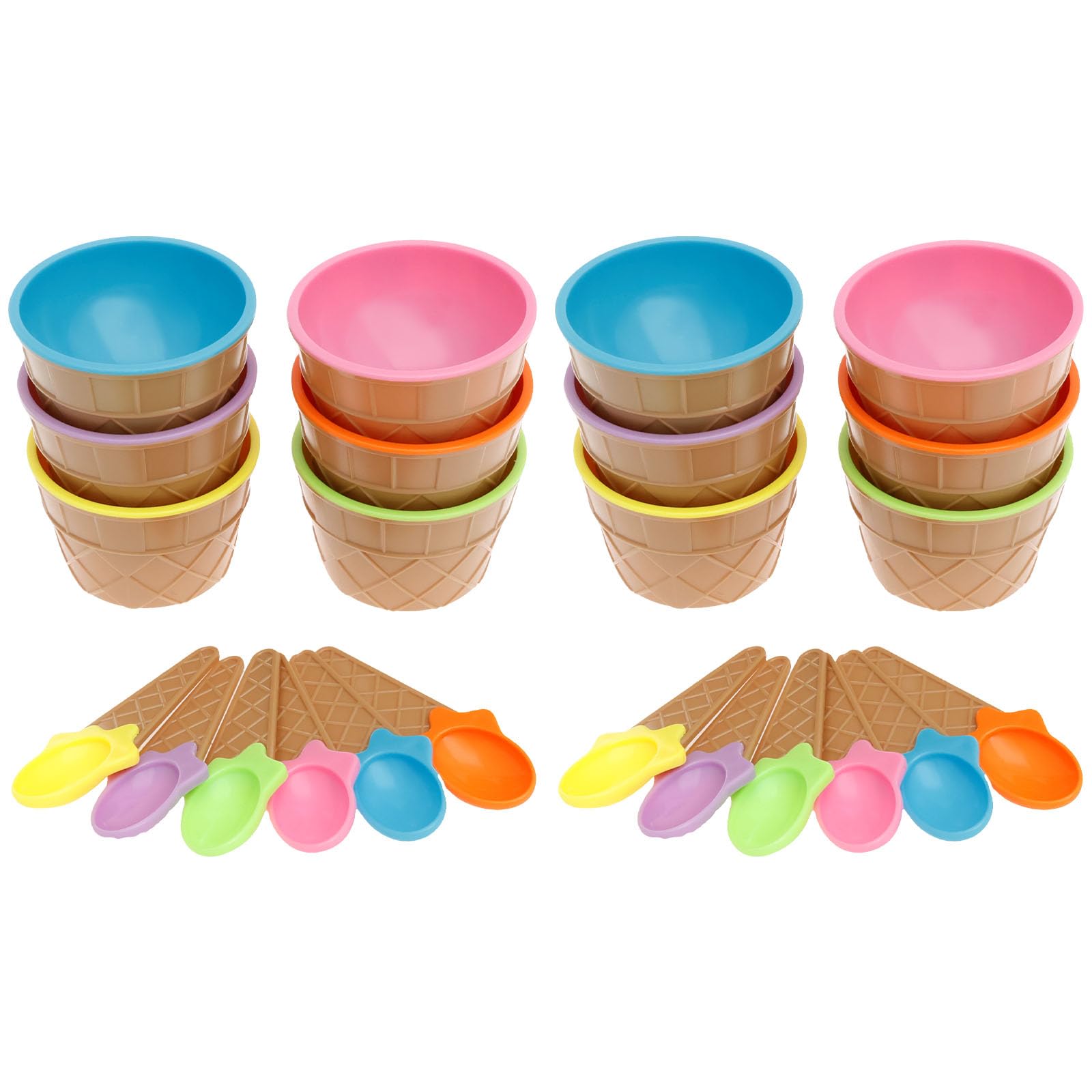 12 Pcs Reusable Plastic Ice Cream Bowl with Spoons Stackable Dessert Bowls Ice Cream Cup Set Kids Candy Color Salad Tubs Cute Dessert Container Holder for Fruit, Food, Family, Camping, Party(12 sets)
