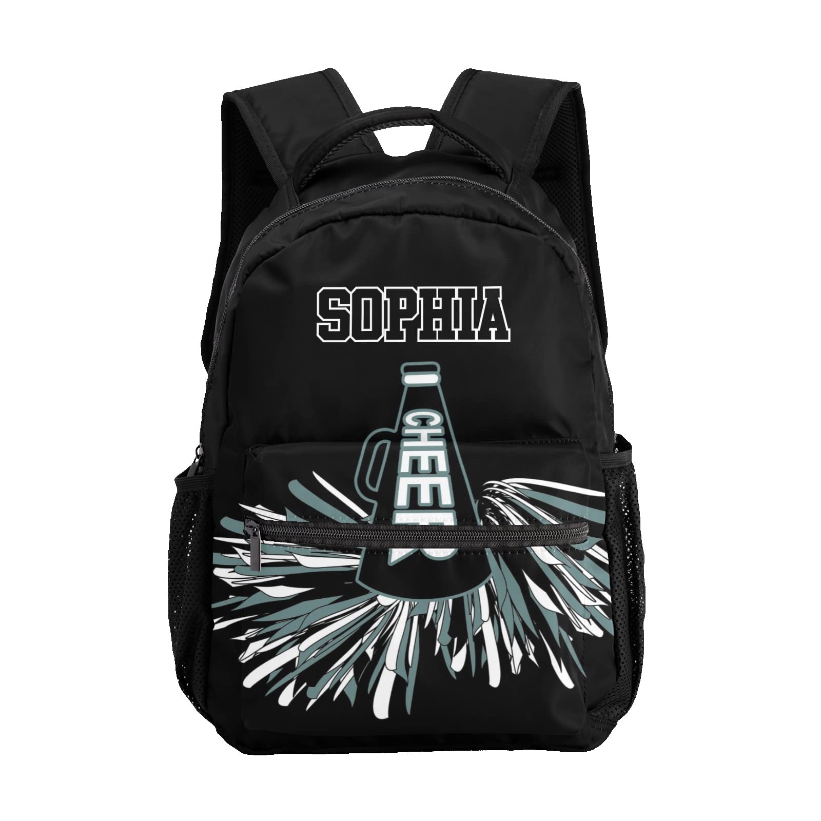 SunFancyCustom Cheerleader Black Personalized Backpack with Name Waterproof Bag for Birthday Holiday Gift for Travel Office Work 12.2(L) x5.9(W) x16.5(H) inch