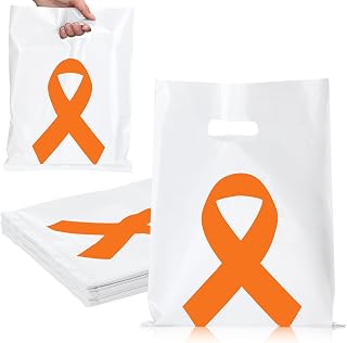 Kolldenn 50 Pcs cancer Awareness Bags Ribbon Cancer Awareness Gift Bags with Handle Merchandise for Fundraiser Event Supplies(Orange)