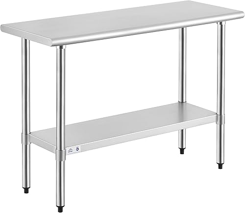 Vista 153 de Rockpoint - Mesa de acero inoxidable para preparación y trabajo, 14 x 30 pulgadas; para cocina comercial, metal NSF resistente, estante inferior