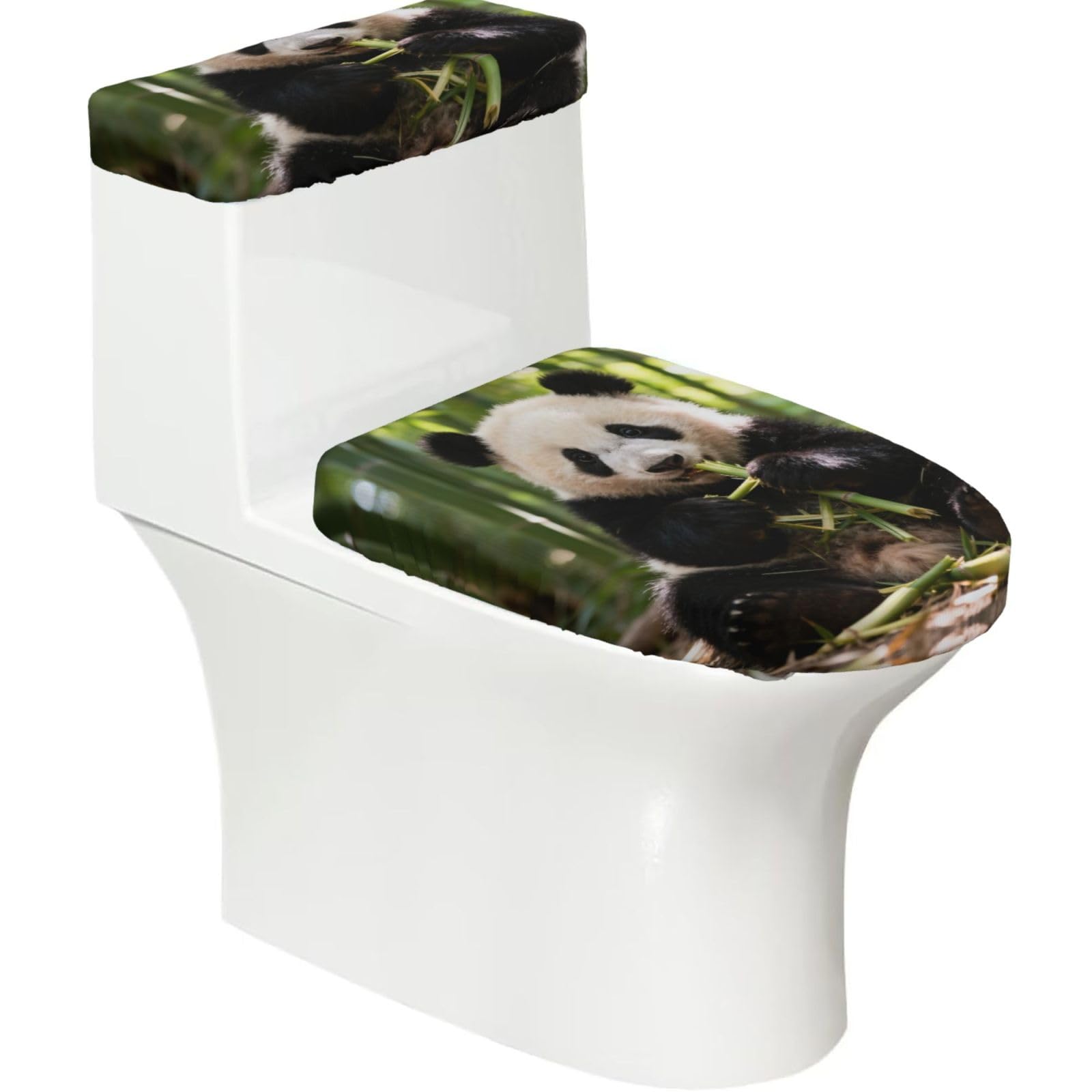 Cntdbu Black Cute Panda Elastic Toilet Cover Set Of 2-Stretchy Lid And Tank Covers For Bathroom, Soft Washable U Shape Toilet Decor