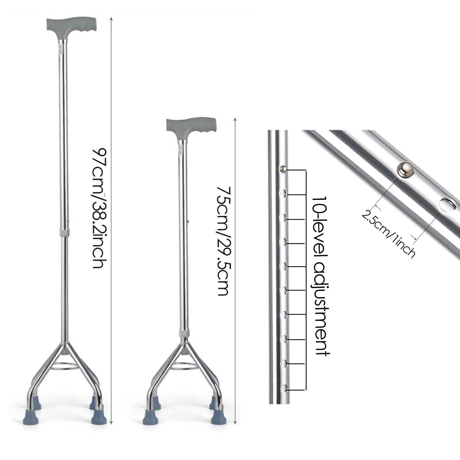 Stampelle Quadruple Leggere con Impugnatura in PVC, Ausili per la Mobilità per Anziani Disabili, Bastone da Passeggio, Altezza Regolabile wisdom