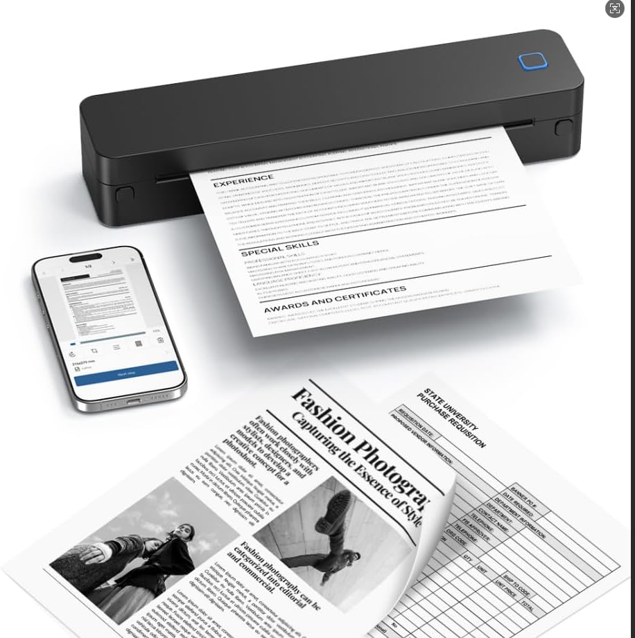 CHIVALZ D830 Portable Wireless Printer Offers Instant Printing,Without Ink, Making It Ideal for Travel and Office Use. Supports 8.5 x 11 inch Thermal Paper ， Compatible with iOS, Android,Devices.