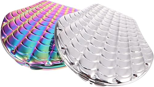 Espejo de mano, 2 piezas con forma de concha, espejo compacto, mini espejo de bolsillo, espejo de maquillaje plegable, bolsillo de viaje, espejo de
