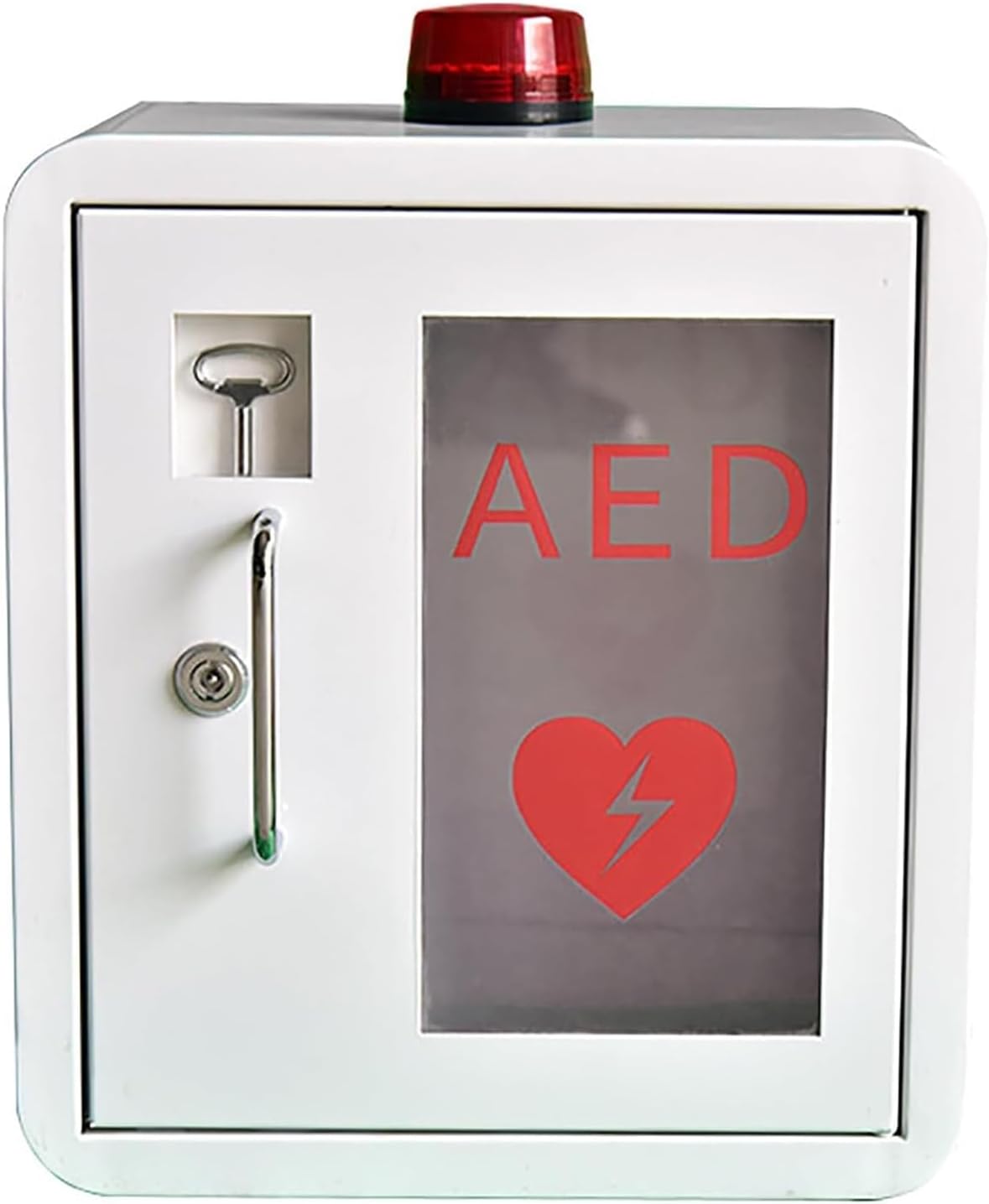 Wall-Mounted AED Defibrillator Storage Cabinet with Transparent Window, Key Lock, and Alarm System for Emergency Use in Home, Office, Nursing, and Bus