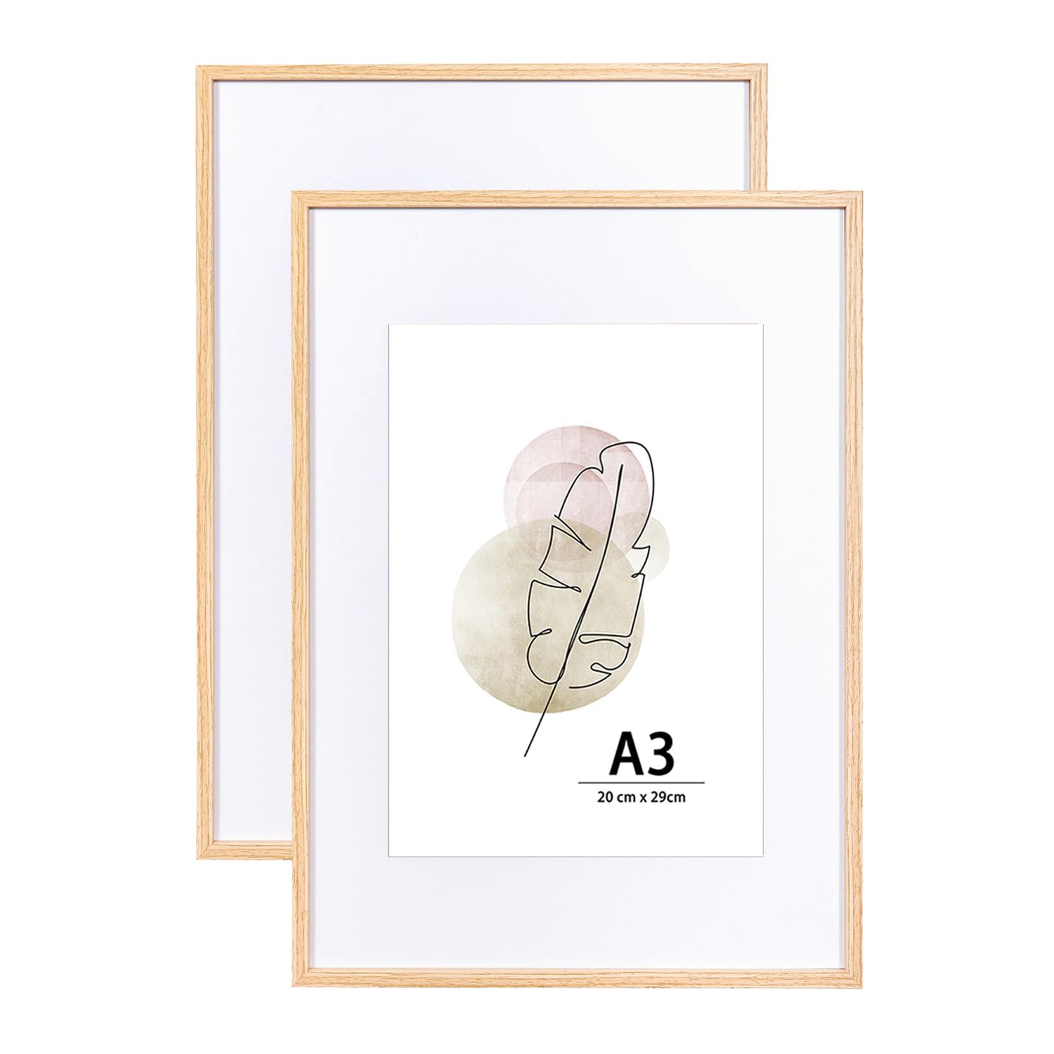 KAIWIN A3 Picture Frame Oak Set of 2, Wooden Poster Frame suitable for A4 with mat, A3 Picture Frames for Wall Mounting Display for Home,Office,Gallery,Holiday with Photos, Posters, Puzzles