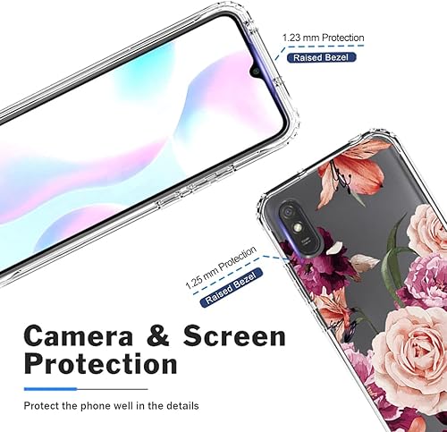 Miniatura 2 de Funda para Redmi 9A/Redmi 9i M2006C3LII con protector de pantalla de vidrio templado, cuerpo completo, lindo diseño floral, a prueba de golpes,