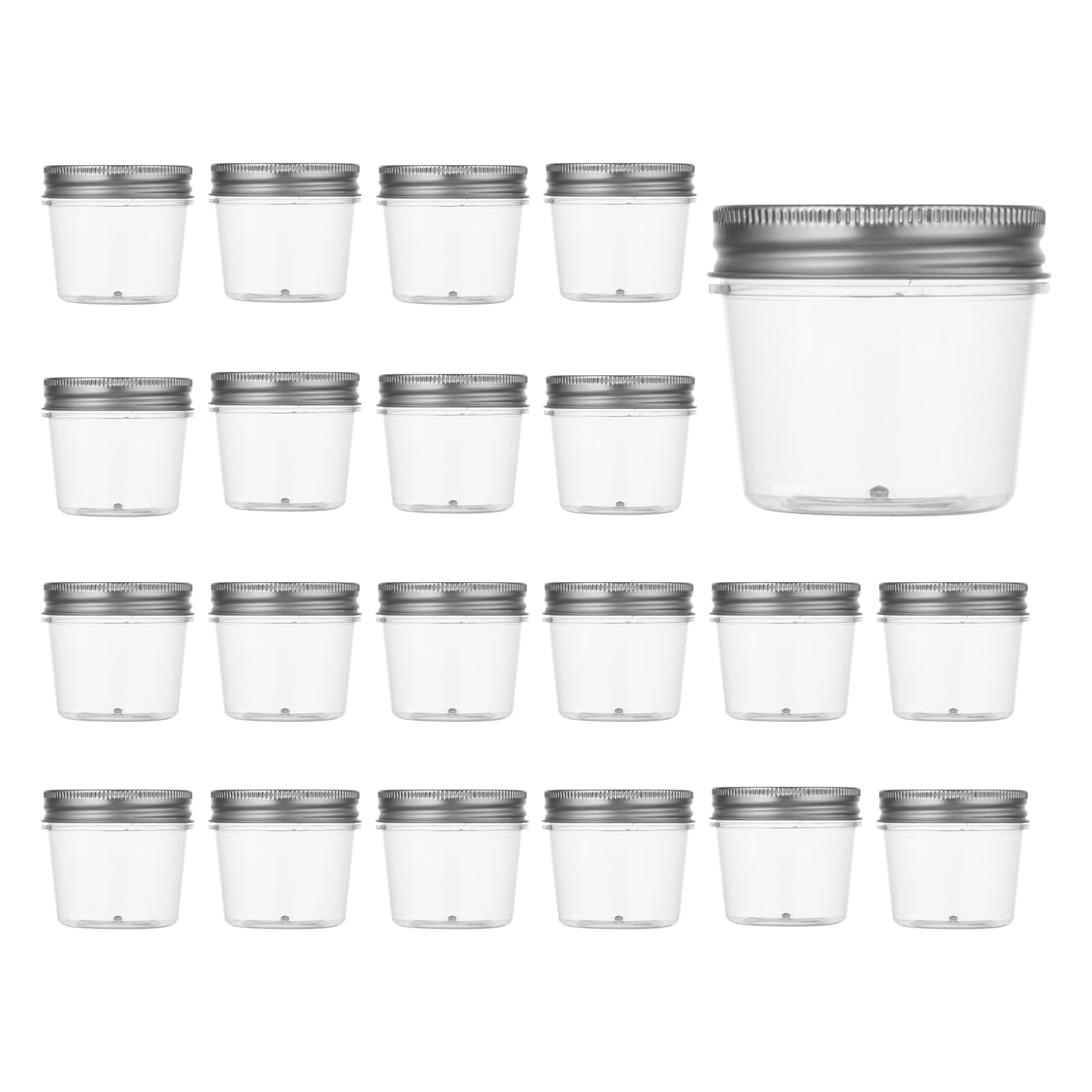 novelinks 4 oz Small Plastic Jars with Lids, 20 Pack Mini Plastic Mason Jars with Lids 4oz, Craft Storage Containers & Canning Jars & Small Spice Jars for Kitchen Organization (20 Pack,Silver)