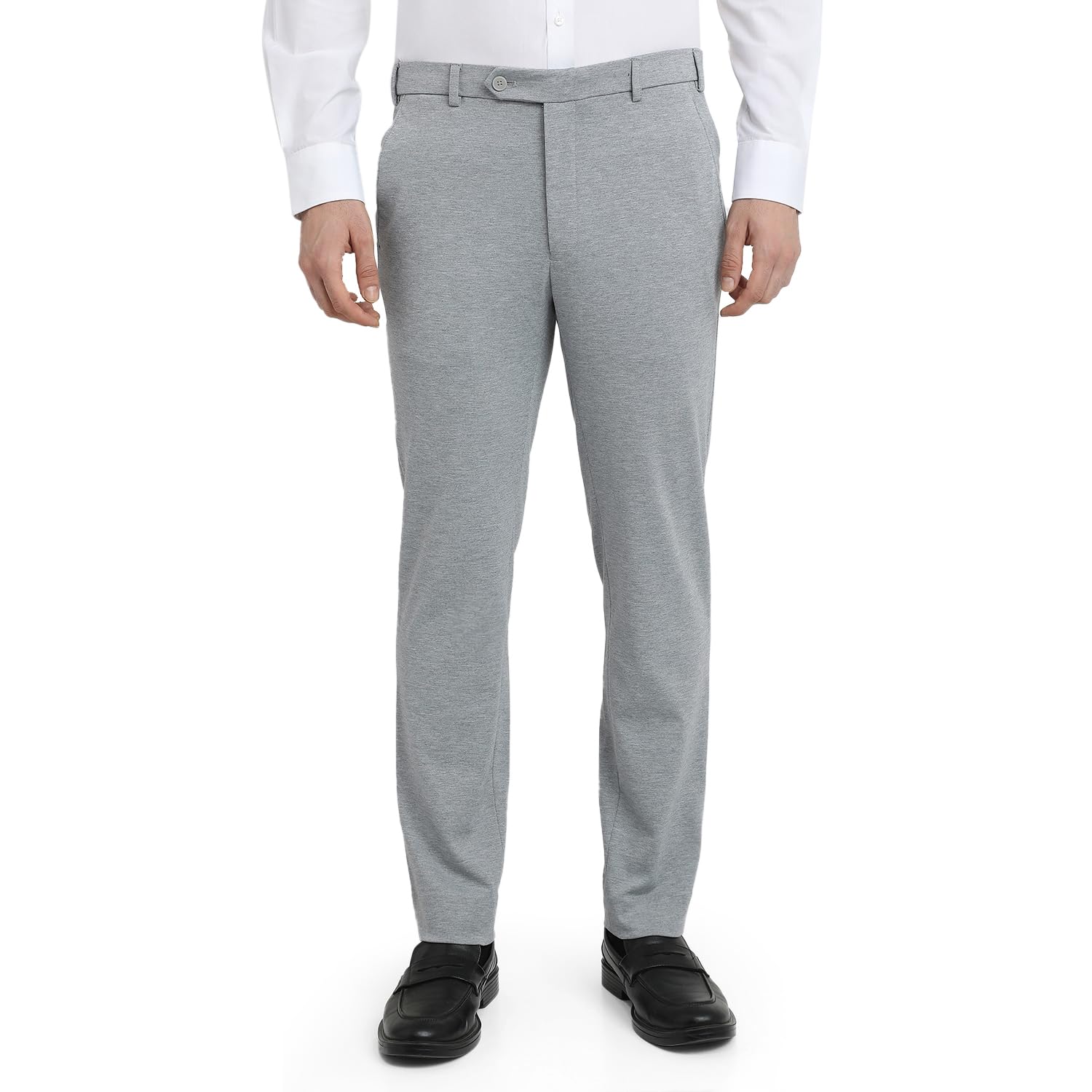 park avenue Men Super Slim Fit Plain Pattern Poly Spandex Blend Flat Front Formal Trouser Grey-picture-17