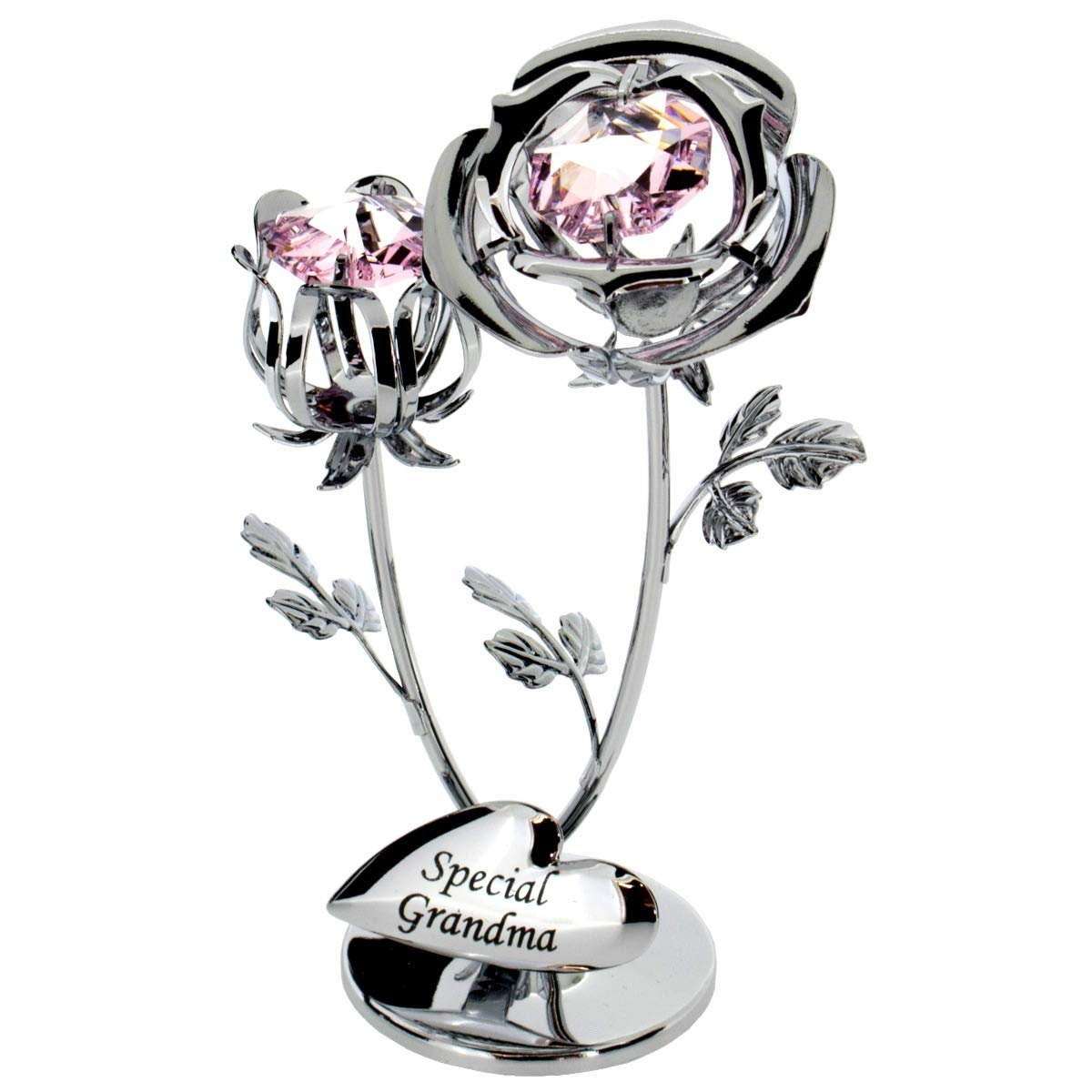 CrystocraftChrome Plated Rose & Rose Bud Ornament. (Special Grandma)