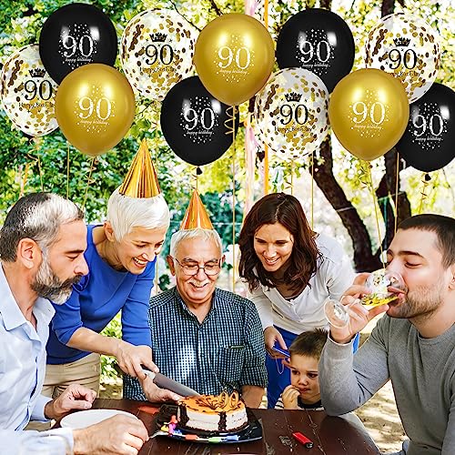 Image of 90th Birthday Balloons for Men, 15 Pcs Black Gold Happy 90th Birthday Balloons Party Decorations for Men Women 90 Years Old Party Decor Supplies