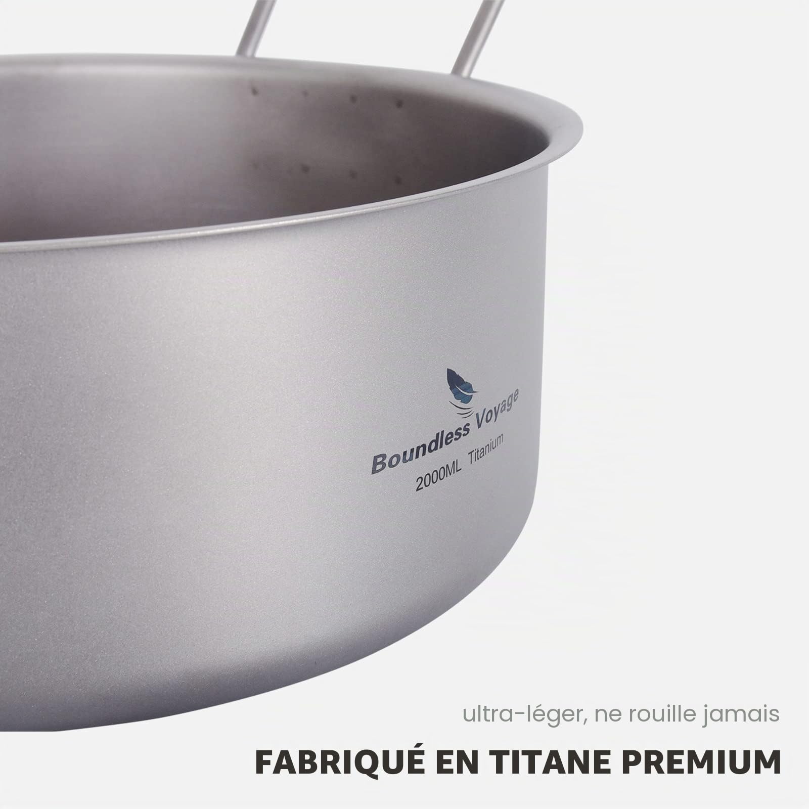 iBasingo Pot de camping 2L Marmite en Titane Holloware Portable Extérieur Intérieur avec Couvercle et Poignée Pliante Batterie de Cuisine Légère Pot à Soupe Grande Capacité Ti2054C
