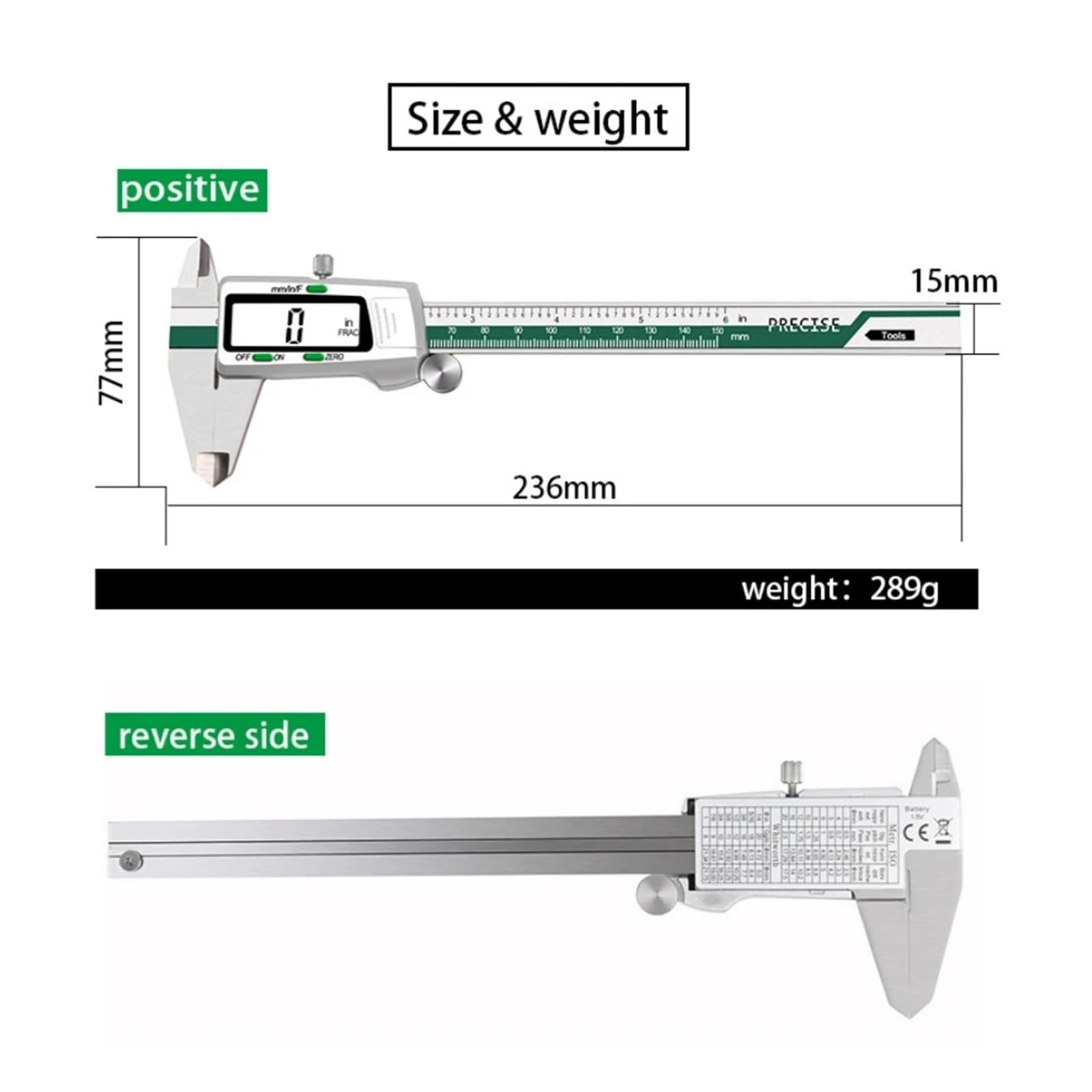 Calibrador digital ET50 de 150 mm de acero inoxidable, con precisión de 0,01 mm for componentes mecánicos.