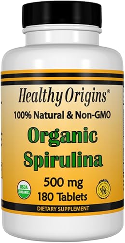 Healthy Origins Espirulina orgánica 500 mg (certificado orgánico, certificado Kosher, natural, sin OMG, sin gluten, superalimento vegano), 360