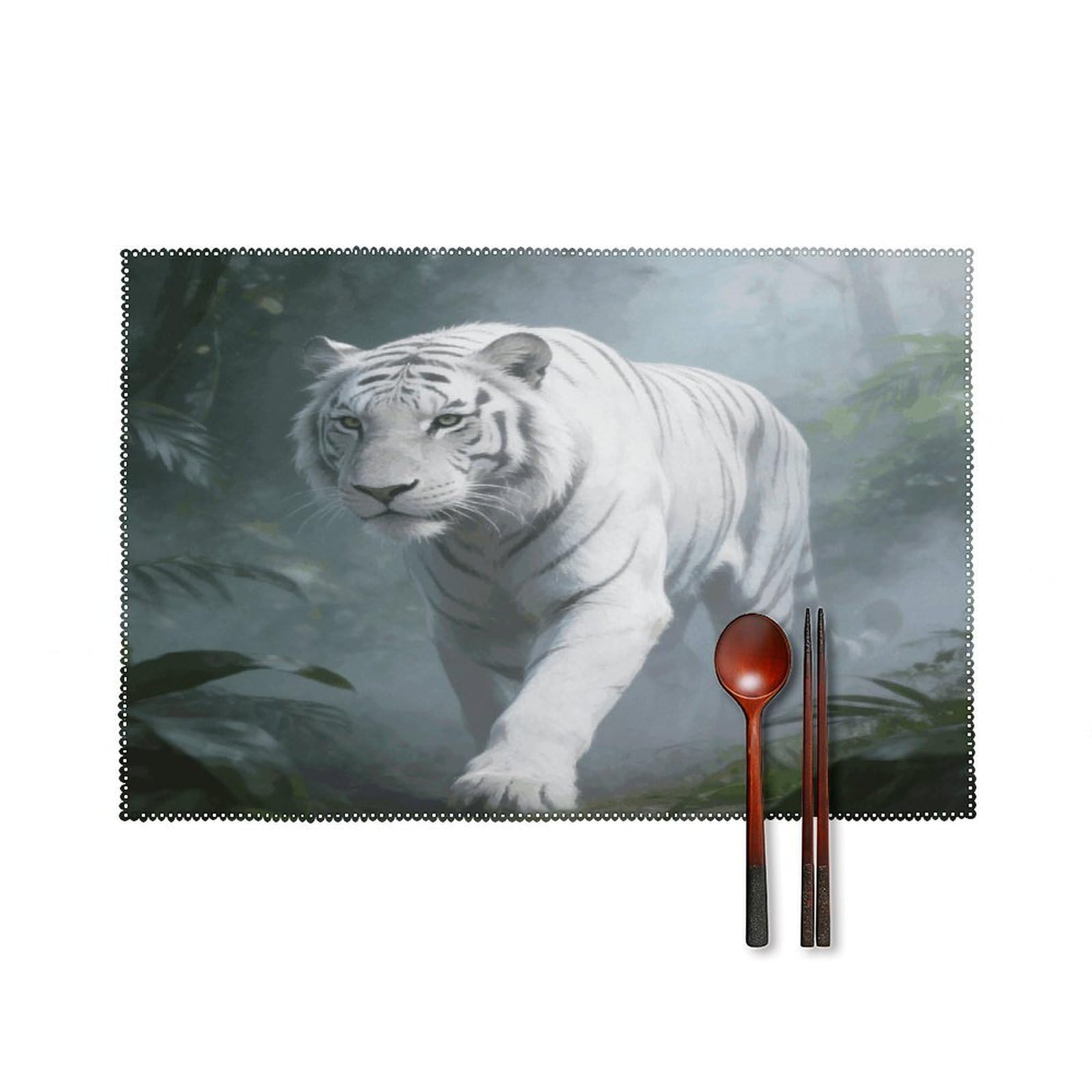 Khauerbc Style Foggy Forest Shadow Placemats Set Of 6,Decorating The Dining Table，Canvas Washable Table Mats，Wipe Clean Anti Slip Dining Table Place Mats For Party Kitchen Dining Decoration
