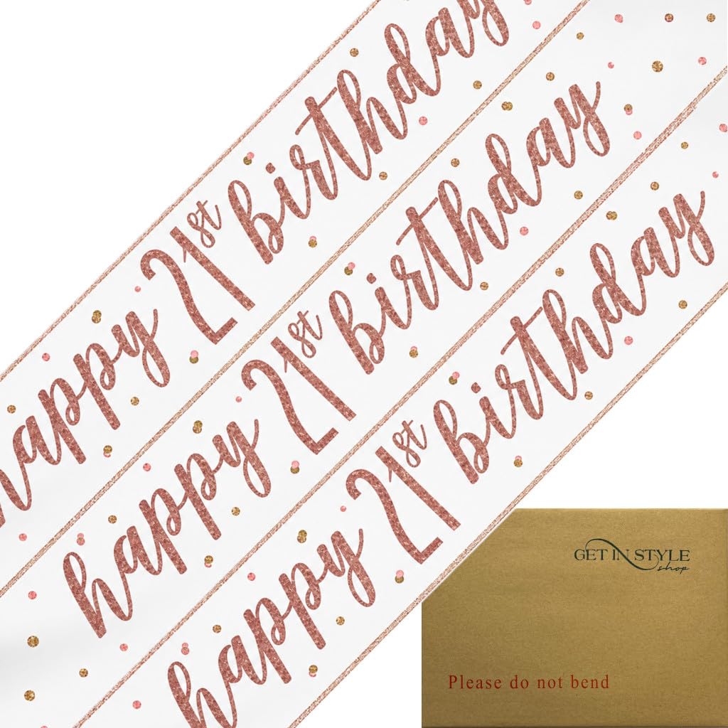 9ft Banner Happy 21st Birthday Sparkling Fizz White & Rose Gold Holographic Foil Pennant (274cm) – Stunning Dazzling Party Decor for a Memorable Milestone