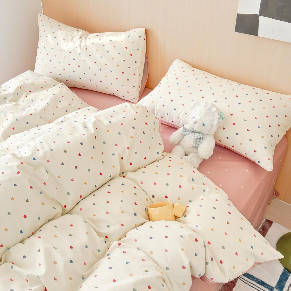 Nayoroom Bettwäsche 100% Baumwolle Blumen Kleine Blumenmuster Bettzeug Set Mädchen Blumenwiese Aesthetic Cute Pflanzenmuster Wendebettwäsche mit Reißverschluss und Blümchen Kissenbezüge