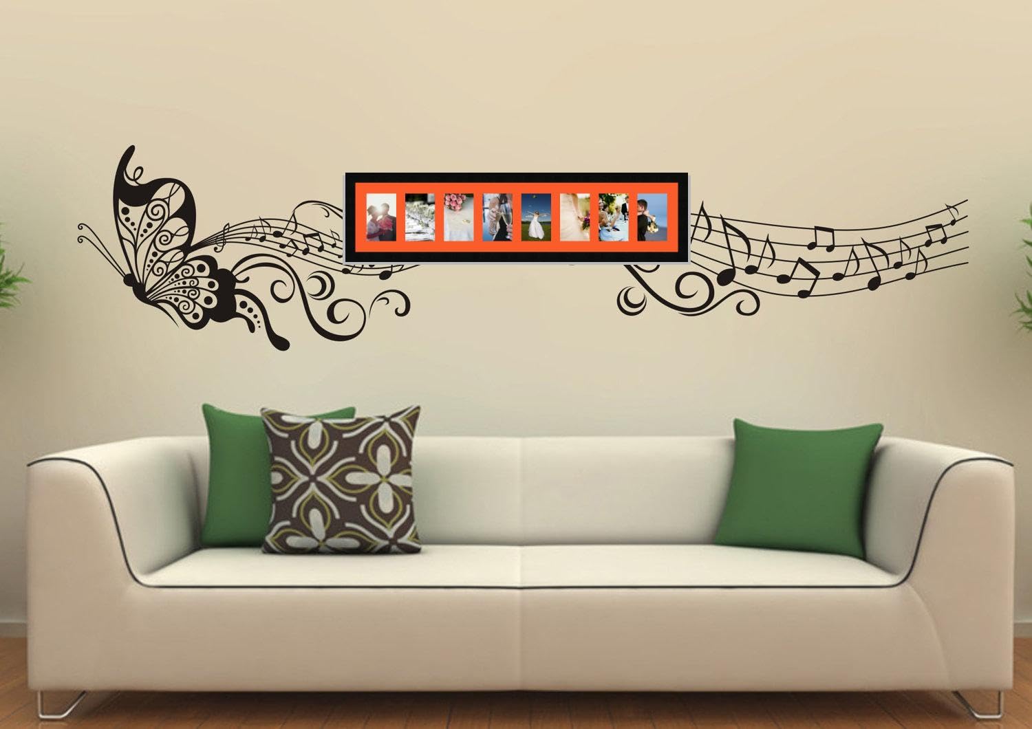 Cadres Photos pêle mêle multivues Orange 8 Photo(s) 10x15 Passe Partout, Cadre Photo Mural 94x20 cm Noir, 3 cm de Largeur