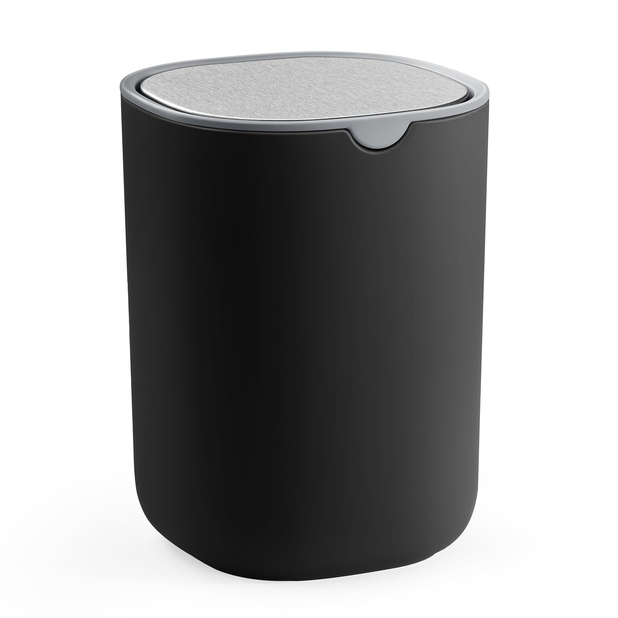 SONGMICS Cubo de basura de mesa con tapa, tapa basculante de acero inoxidable, 1,5 L | PARRI LTB150B101 - Mini cubo de basura para baño, escritorio, dormitorio, color negro