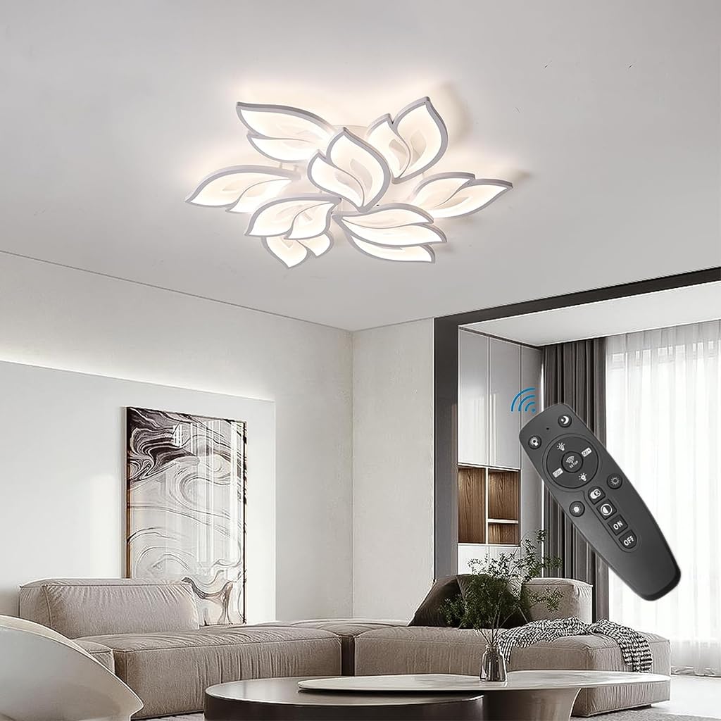 ELEPHANTBOAT® Modern Ceiling Light,28.3in Dimmable LED Flush Mount Ceiling Lamp,75W Acrylic Petals Chandelier Lighting Fixture with Remote Control for Living Room Bedroom Dining Room (White)-picture-13