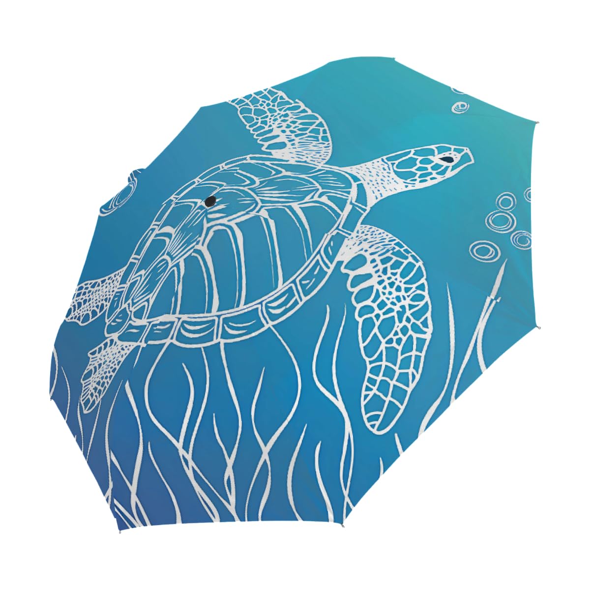 Line Art - Ombrello pieghevole a forma di tartaruga marina, compatto, antivento, impermeabile, con protezione UV, rivestimento nero, leggero, 8 costine, portatile, per pioggia e sole