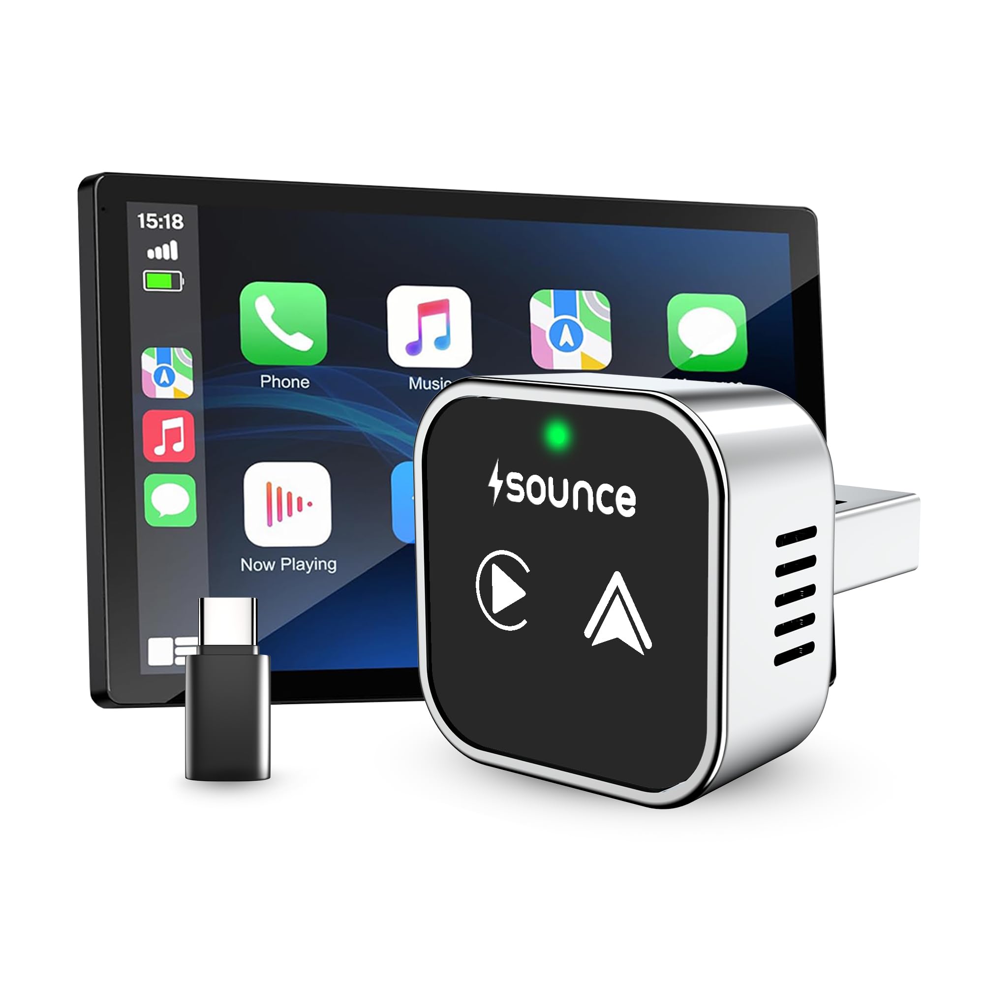 Sounce Wireless 2-in-1 Apple CarPlay & Android Auto Adapter: Convert Wired to Wireless with Zero Latency Connection, Mini Design, Universal Compatibility for 1000+ Cars USB-C & Type-C Silver-image-13