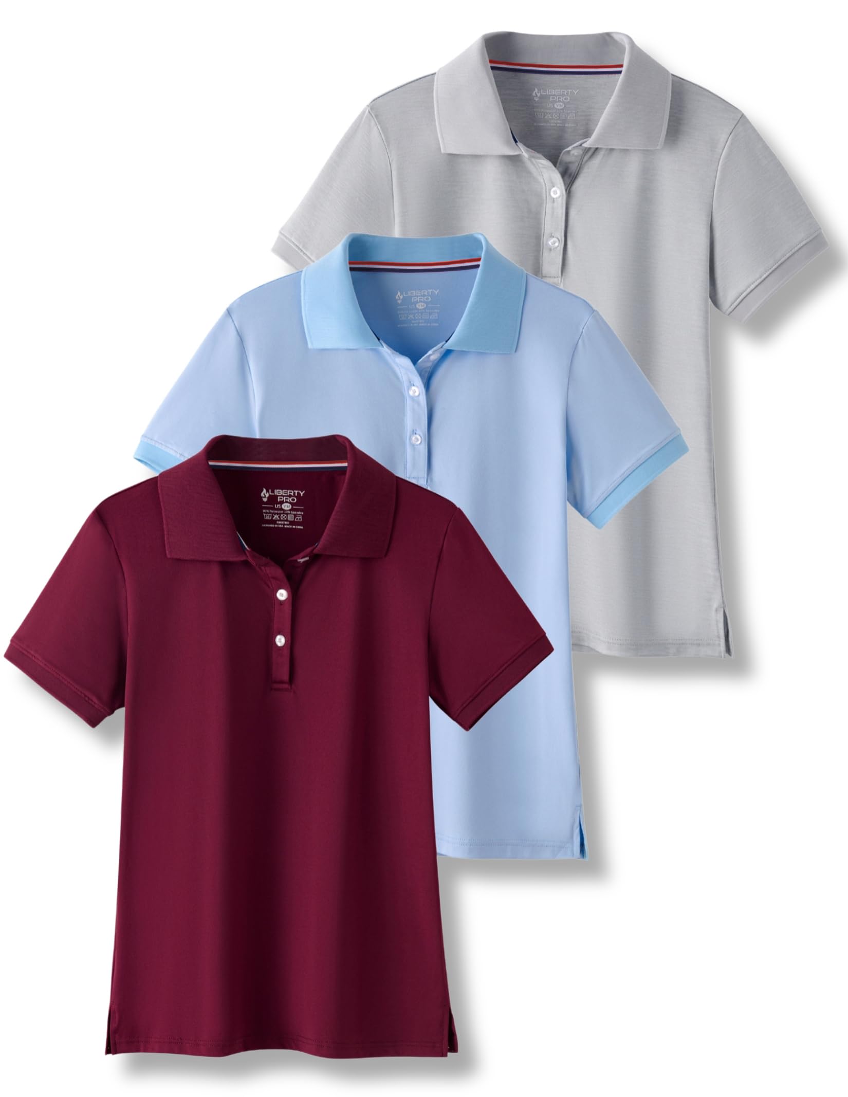 Liberty Pro 3 Pack Youth Girls Short Sleeve Golf Polo Shirts