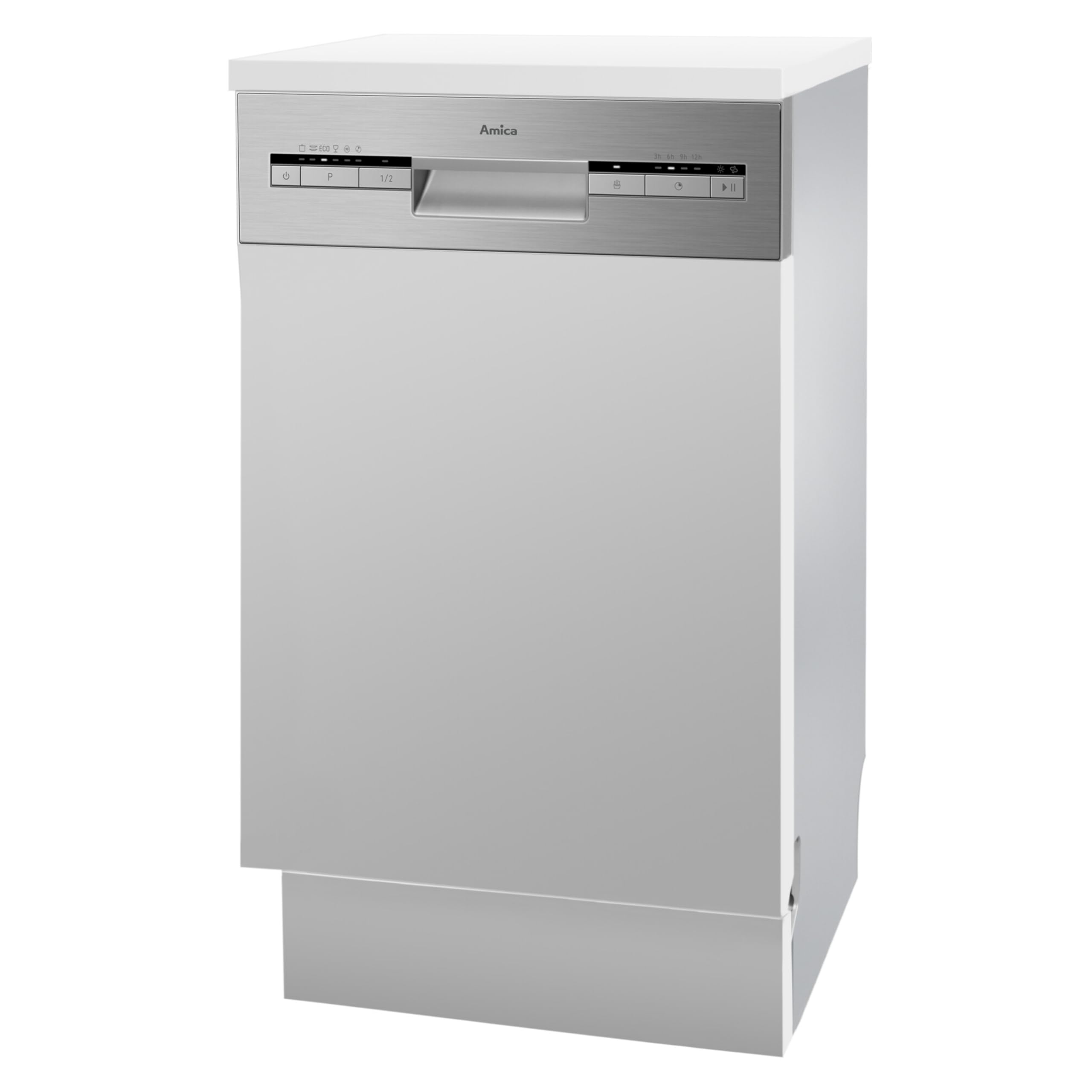 Amica Teilintegrierter Geschirrspüler 45cm silber Aqua Stopp OpenDry Türöffnung