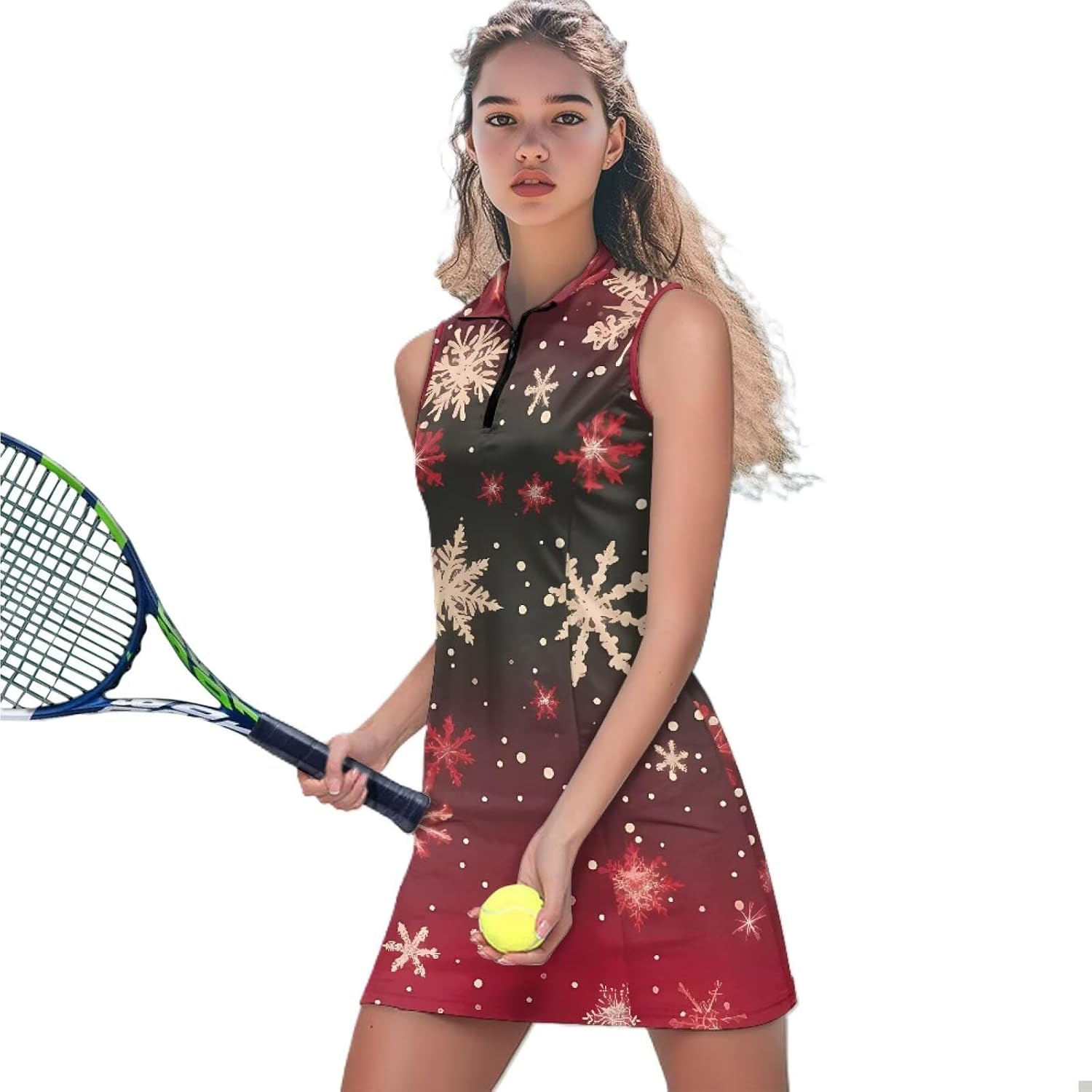 Daisy Women Tennis Dresses, Christmas Snowflake Sleeveless Quarter Zip Polo Golf Dress, Sugar Skull Athletic Dress