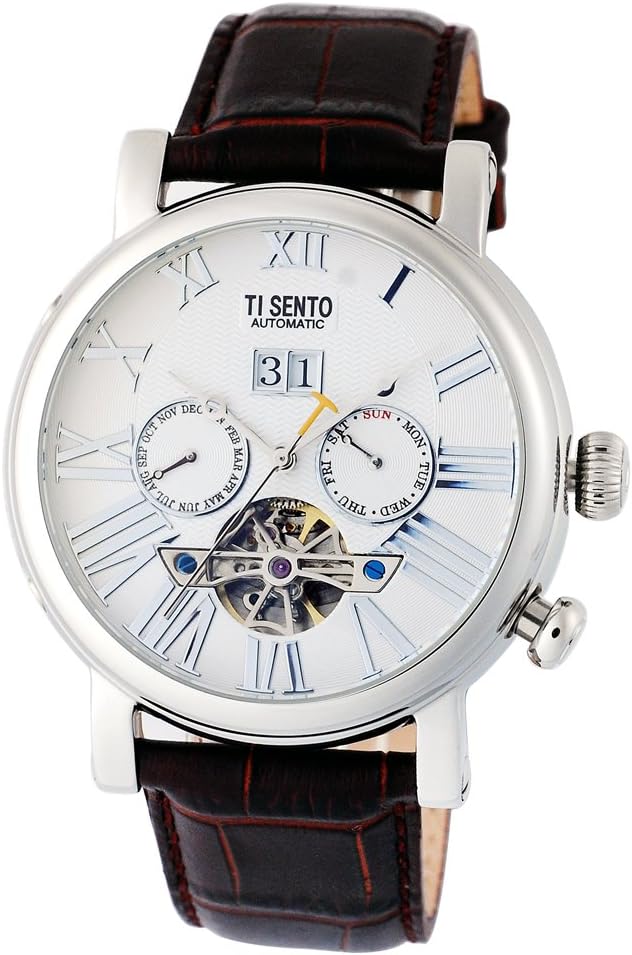 Ti Sento Automatic 24hour Day and Date Genuine Leather Black Dial Men's Watch TS50021WT_Date