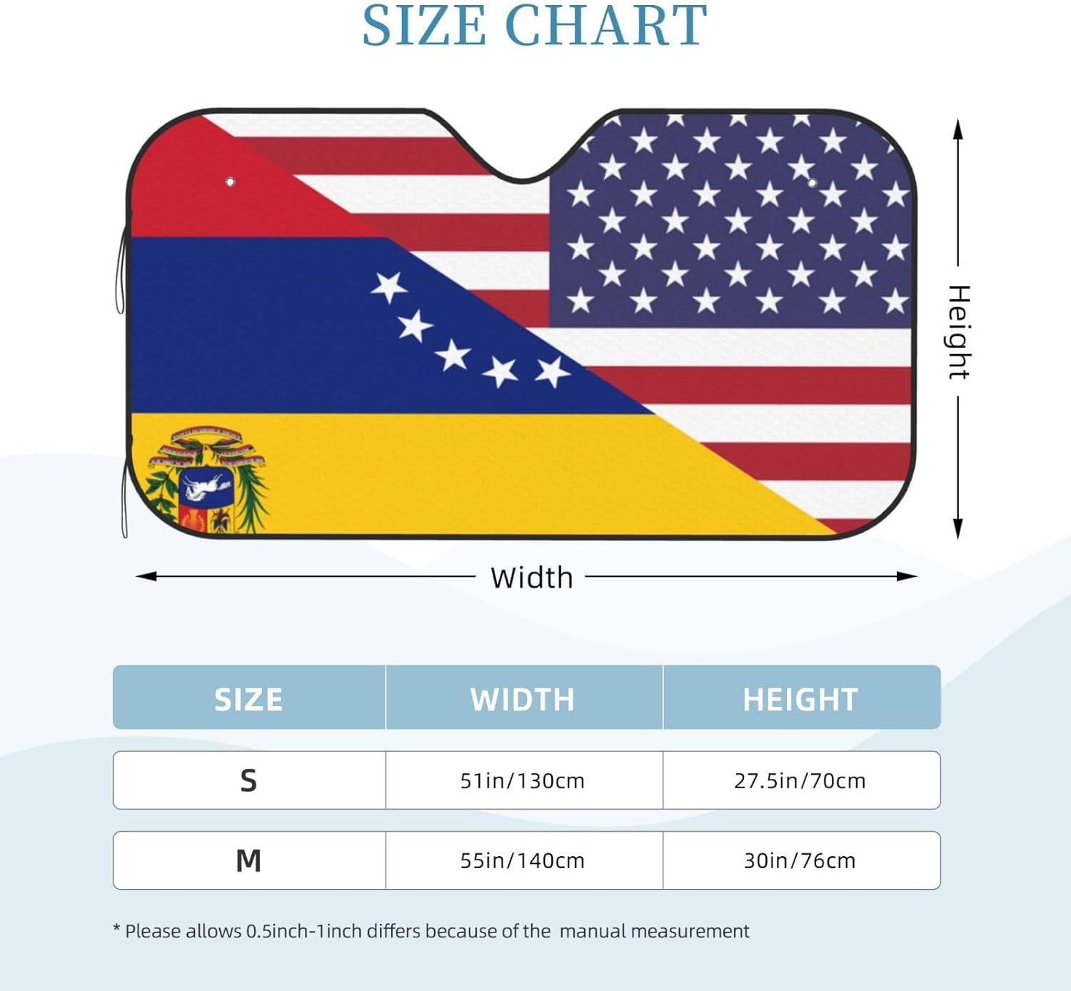 America Venezuela Friendship Flag Foldable Car Windshield Sunshade Blocks Heat and Sun Glare Uv Rays