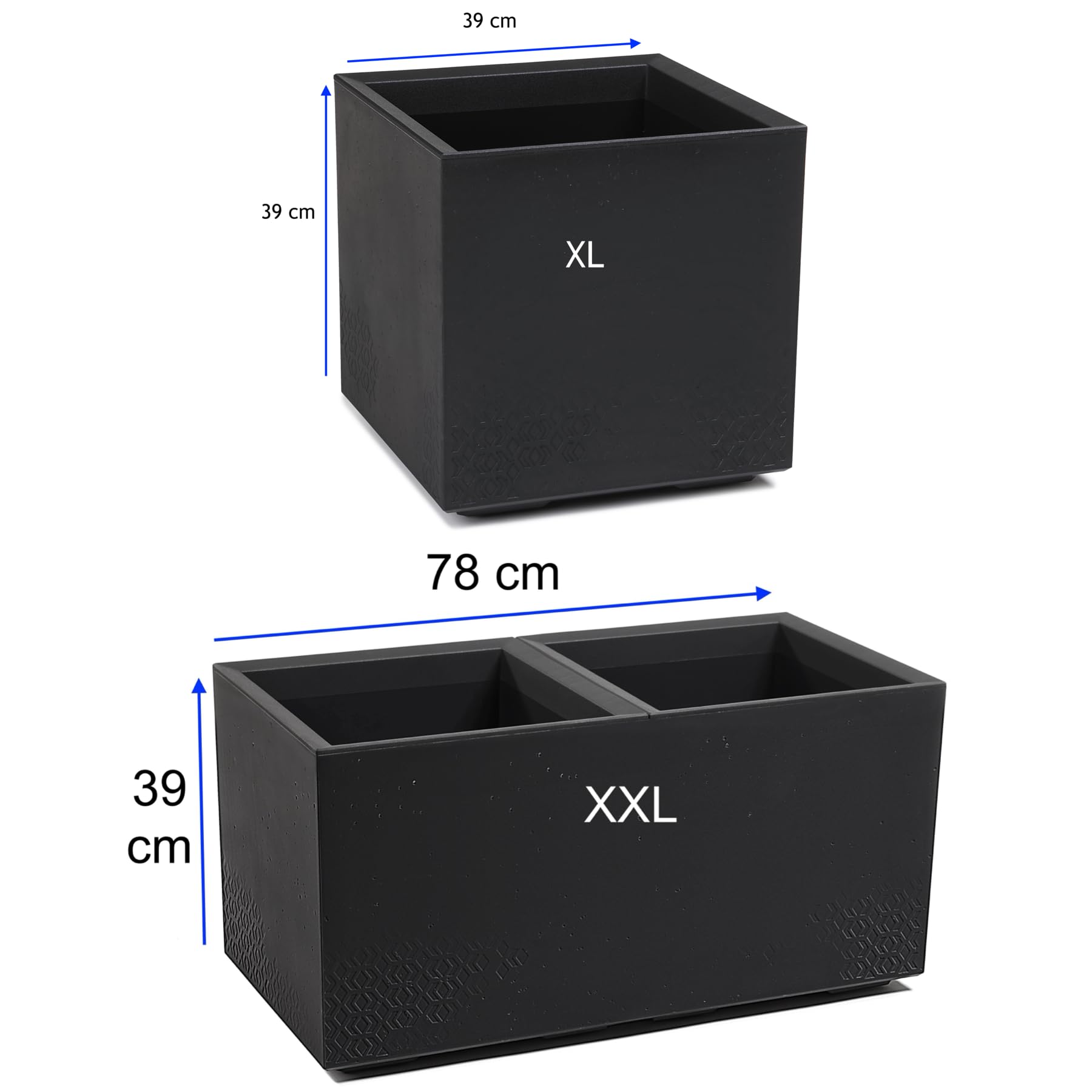 MELTOM Donica na kwiaty, kwadratowa, z rolkami, bardzo dekoracyjna, rozmiar XL i XXL (czarna, XL)