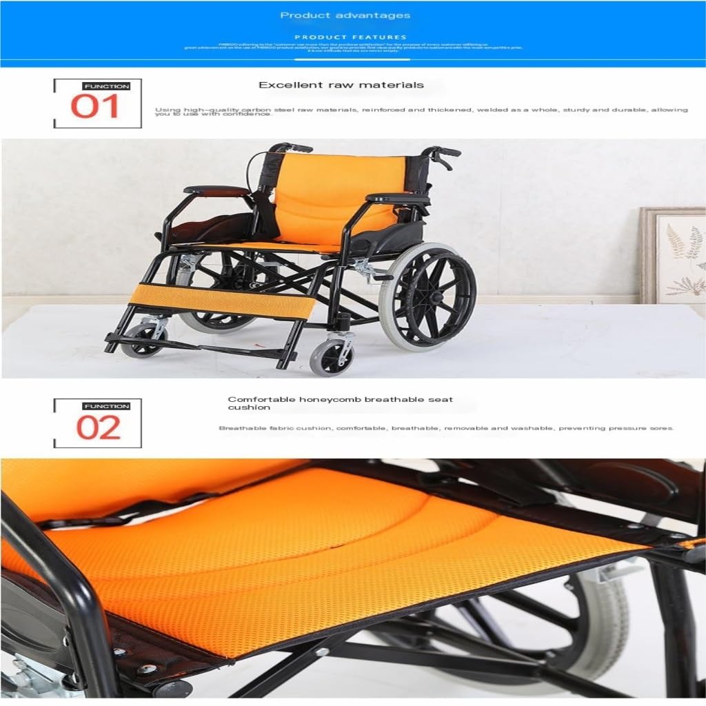 Silla de Ruedas de Movilidad para Ancianos Silla de Ruedas Plegable Manual para Ancianos Silla de Ruedas Pequeña Y Ultraligera Portátil para el Hogar/Yellow/a