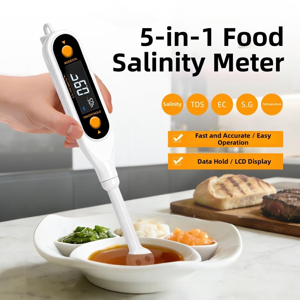 Medidor de salinidad, probador digital 5 en 1 para líquidos, medidas para temperatura SG, pantalla LCD de retroiluminación para cocina, preparación de cerveza