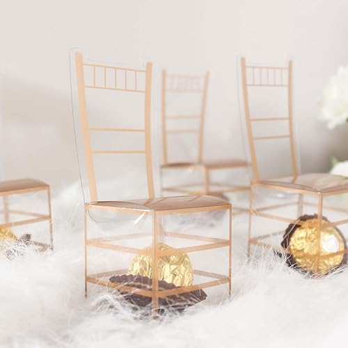Miniatura 8 de Efavormart - Paquete de 25 cajas de regalo de caramelos con forma de silla Chiavari de PVC transparente y dorado, 2 x 5 pulgadas