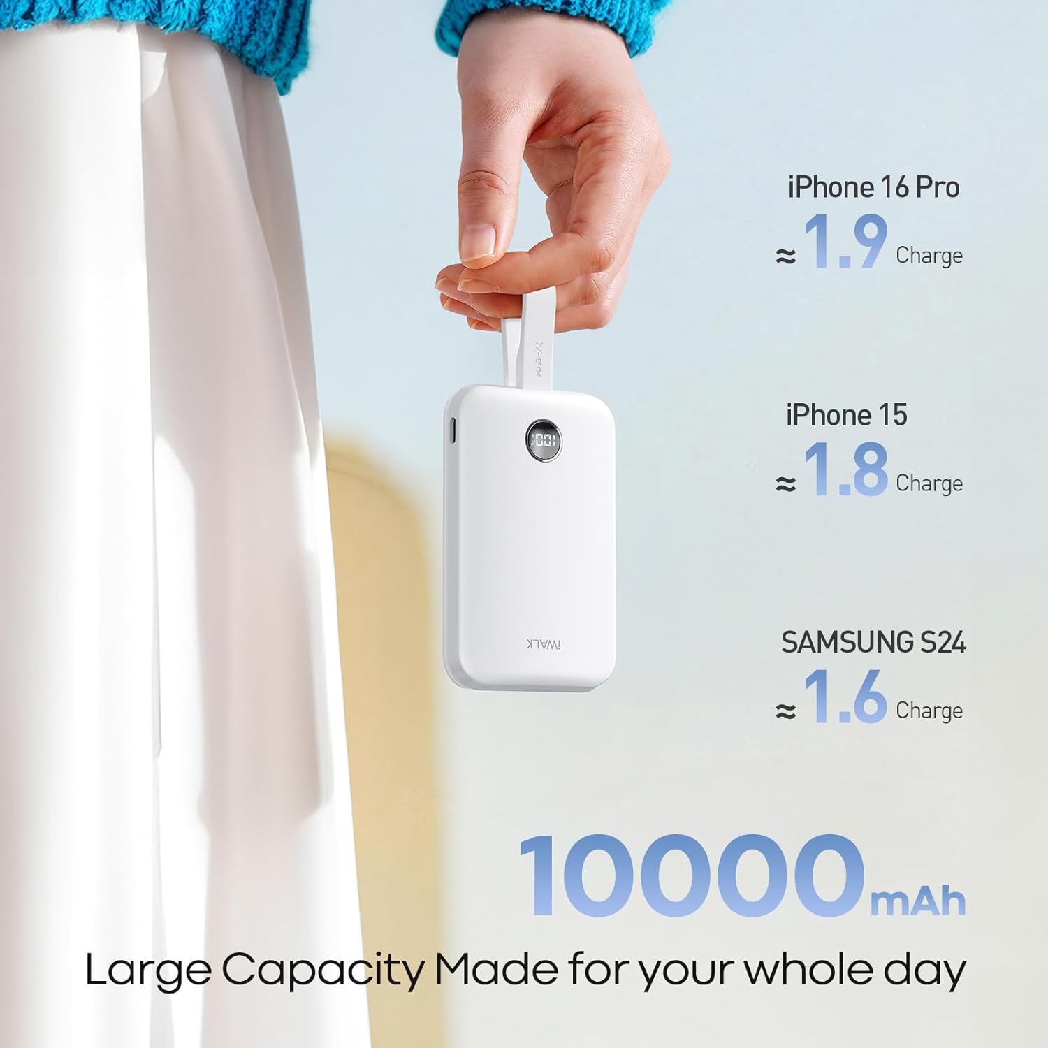 iWALK Magnetic Power Bank 10000mAh, 30W Wireless Portable Charger with Fast Charging USB-C Cable,Qi2 Certified 15W Battery Pack with LED Display for iPhone 17/16/16 Pro/15/14/13 Series, Samsung Galaxy - Image 4