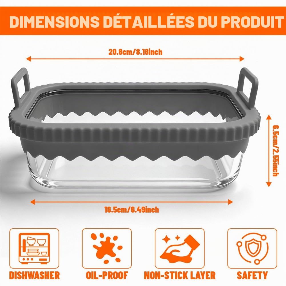 Plat à gratin Airfryer pour Ninja & Cosori | Moule en verre avec couvercle et poignées amovibles | Résistant à la chaleur pour Ninja Airfryer Accessoires AF400EU/AF500EU/SL400EU | Passe au