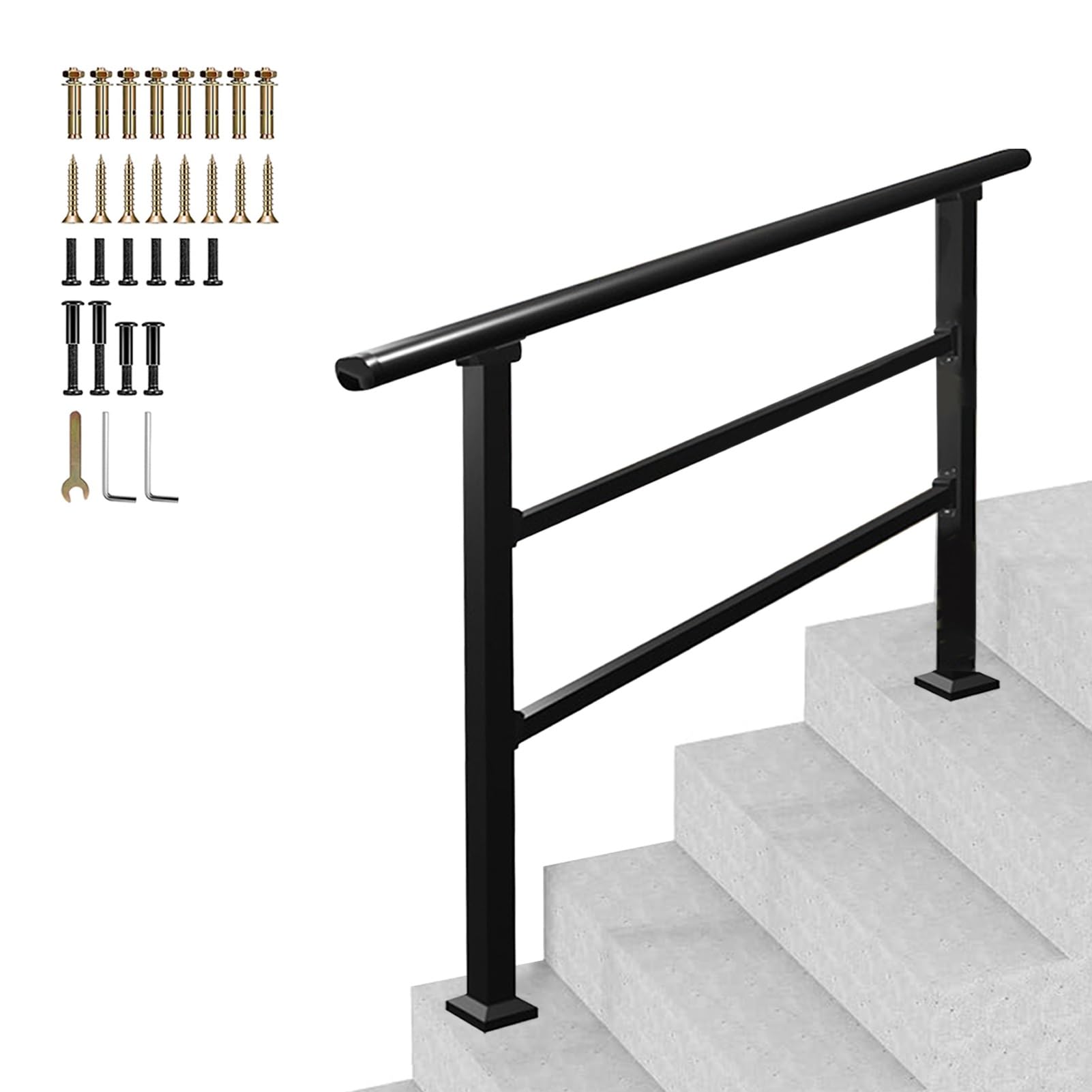 Jksyff A 3-Step Galvanized Steel Handrails For Outdoor Steps, Djustable Staircase Banister Rail With Installation Kit, Transitional Hand Rail For House Entrance Porch(,80Cm/32Inch)