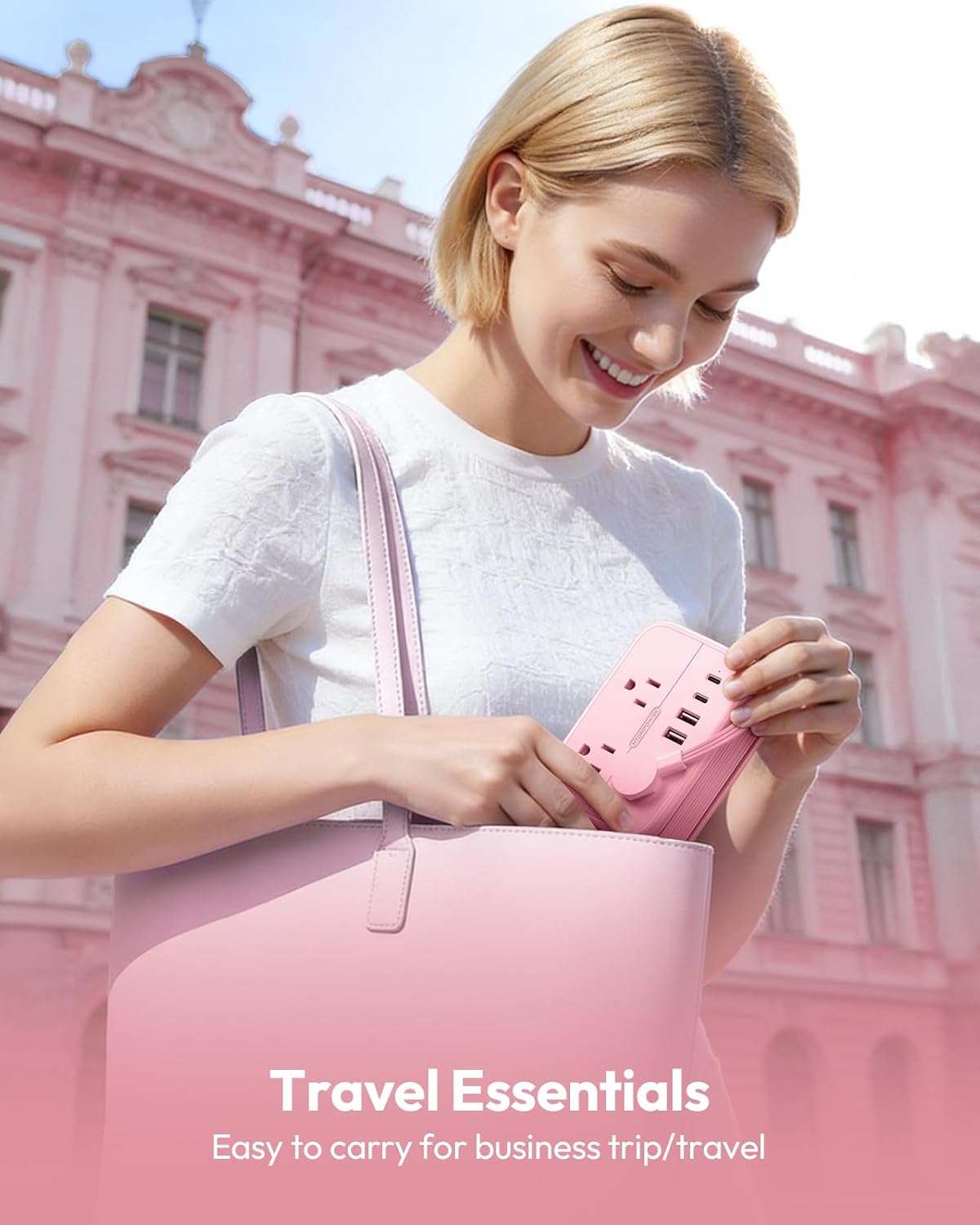 NTONPOWER Pink Extension Cord, Travel Power Strip, 6 Outlets 4 USB Ports(2 USB C), 4ft Extension Cord Wrapped Around Small Power Strip, Compact for Travel, Hotel, Cruise Approved, White