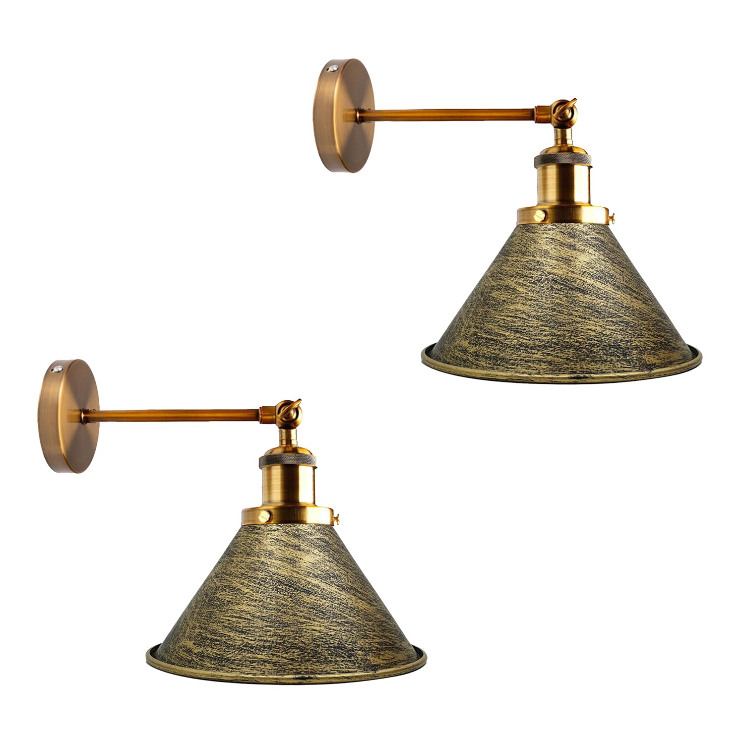 LEDSone 2 Pack of Industrial-Wall Light Vintage 240-degree Adjustable Wall Sconce Antique Wall Mounted Lighting E27 for Restaurants Galleries Kitchen Bedroom (Brushed Brass - 2 Pack, Without Bulb)