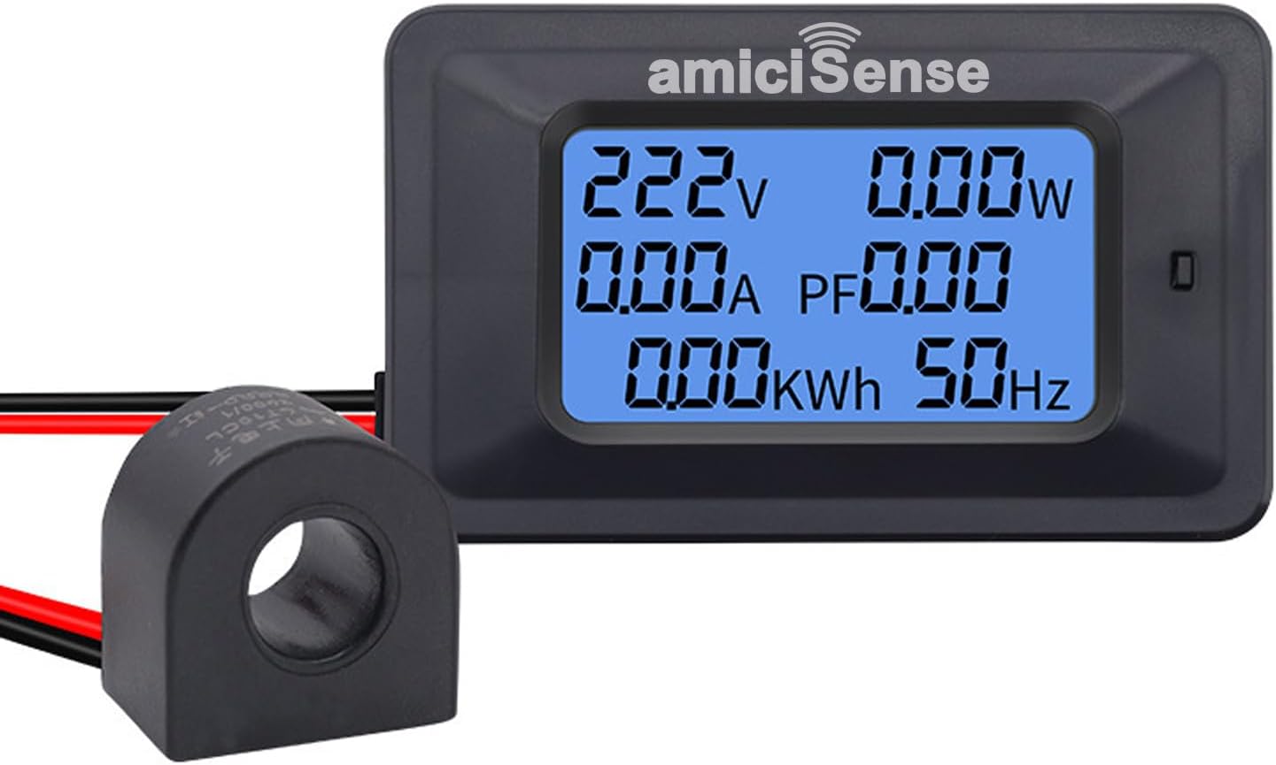 amiciSense AC 20KW 100Amp 6 in 1 Digital Energy Meter Power Meter with Blue Back Light (20 KW Energy Meter)