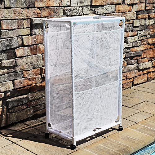 Pool Bins Slim Rolling Pool Noodle Storage Organizer Bin, Space Saver (14.4\" W x 24.6\" L x 42.5\" H), White