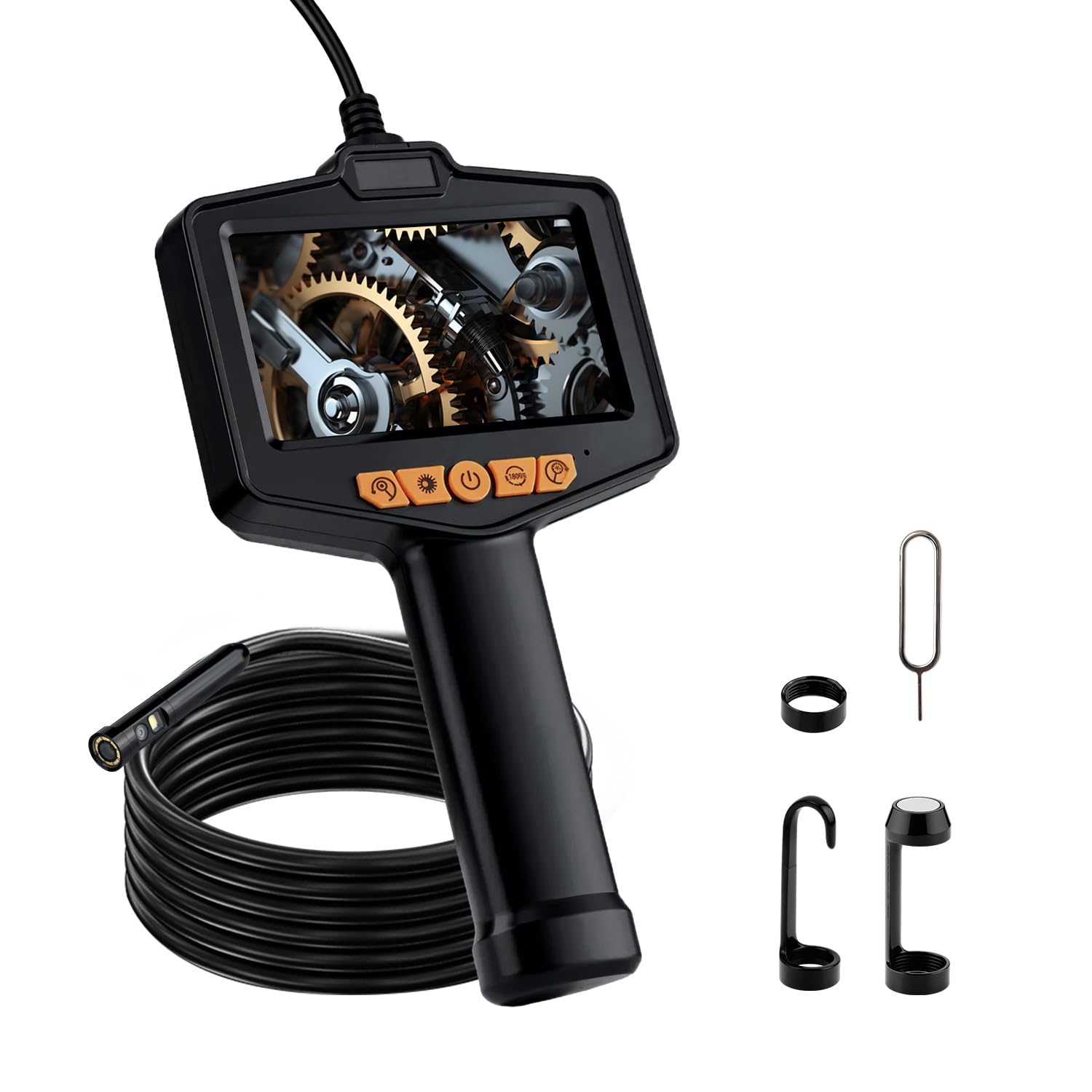 Mcbazel Endoscopio con Luce, 8mm Dual Lens Telecamera Ispezione con Schermo IPS da 4,3 Pollici 1080P HD, Telecamera Endoscopica IP67 Impermeabile con Zoom 3x, 8 LED Regolabili, Cavo Semirigido 5M