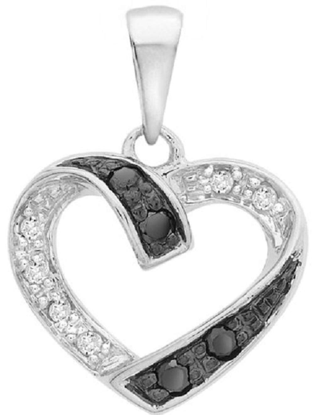 Collana con pendente a cuore in oro bianco 18k con Diamanti neri e bianchi | GV