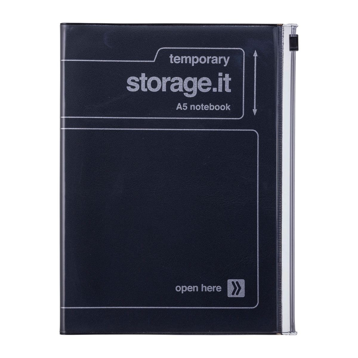 MARK'S STI-NB62-BK Notebook, A5 Storage It, Recycled PVC Cover, Sliding Zipper Storage Pocket, Compatible with Remote Work, Smart Stationery, Black