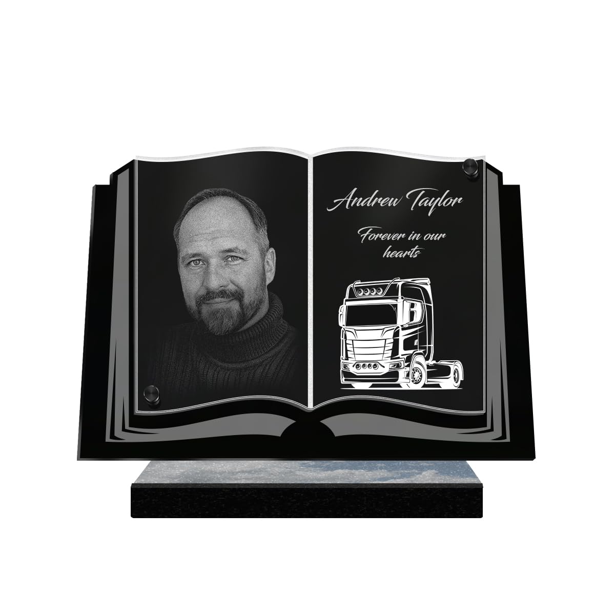 ETERNEL - Personalized Funeral Plaque Book Truck Customizable Photo and Text, laser-engraved funeral plaque for tribute, cemetery plaque, mortuary, commemoration, mourning