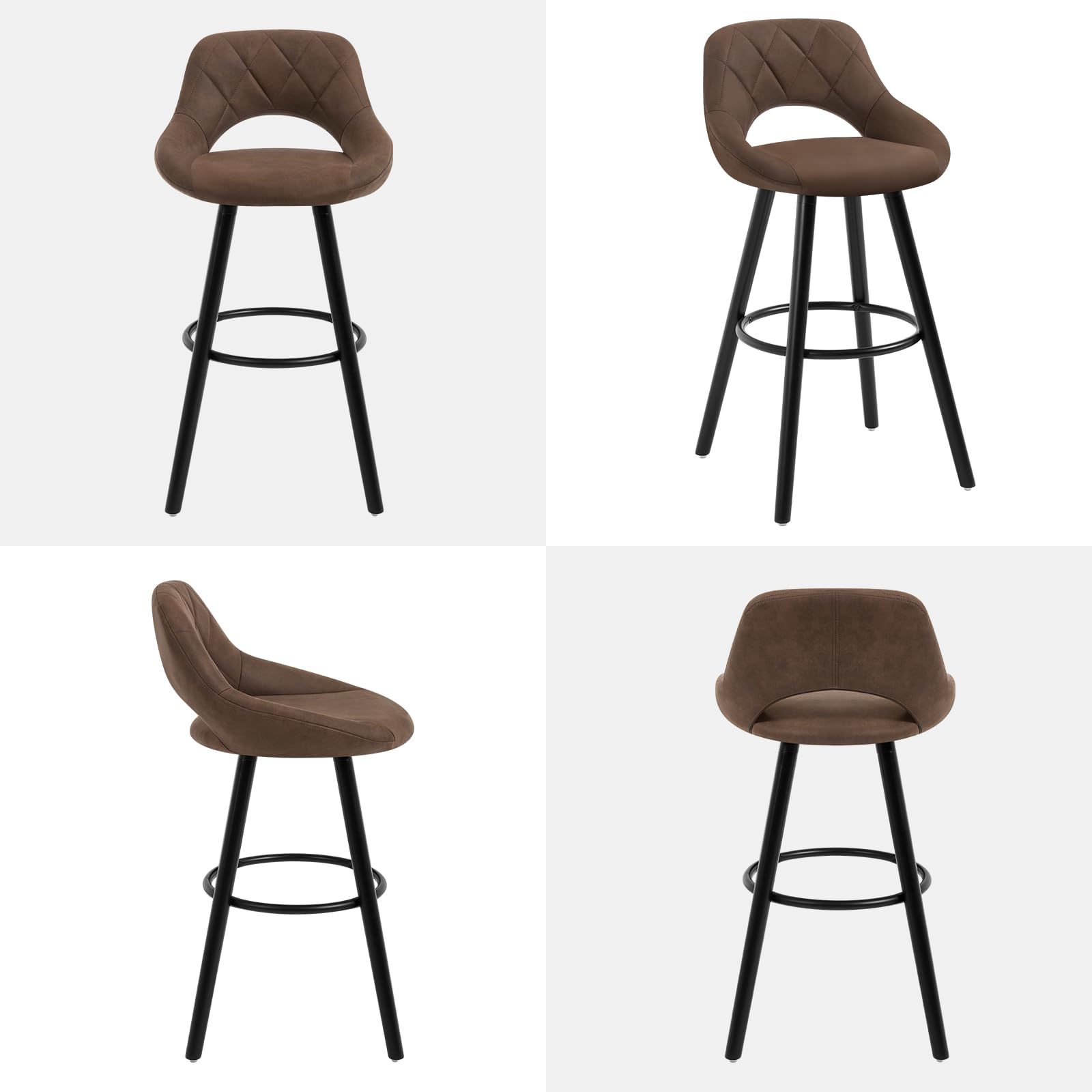 WOLTU Sgabelli da Cucina Set di 2, Sgabello da Bar per Colazione, Sgabelli Alti con Poggiapiedi e Schienale, Sedile in Tessuto Tecnico+Gambe in Legno, Marrone Scuro, BH291dbr-2