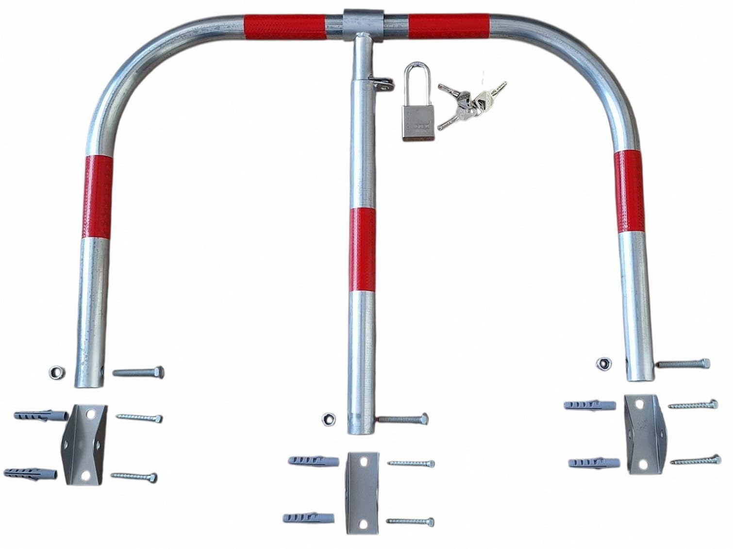 FERRETELIX® Cepo de Parking zincado/Valla Guardaplazas | Bloqueo Manual de Alta Resistencia incluye tornilleria y candado de seguridad